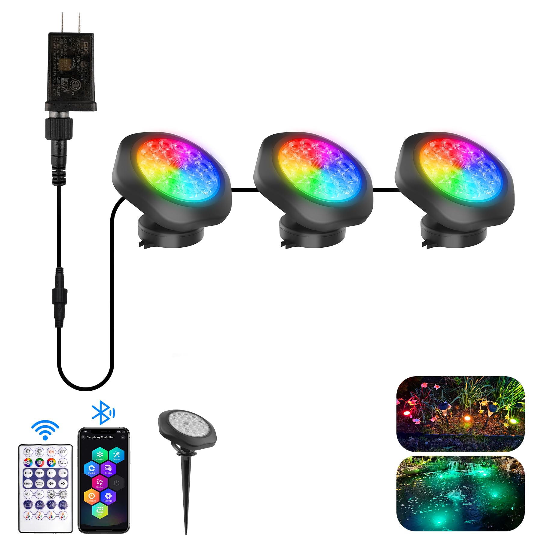 T-SUN Color Changing Submersible Pond Lights with APP and Remote Control, IP68 Waterproof Dimmable Timer Fountain Lights led Underwater for Koi Fish