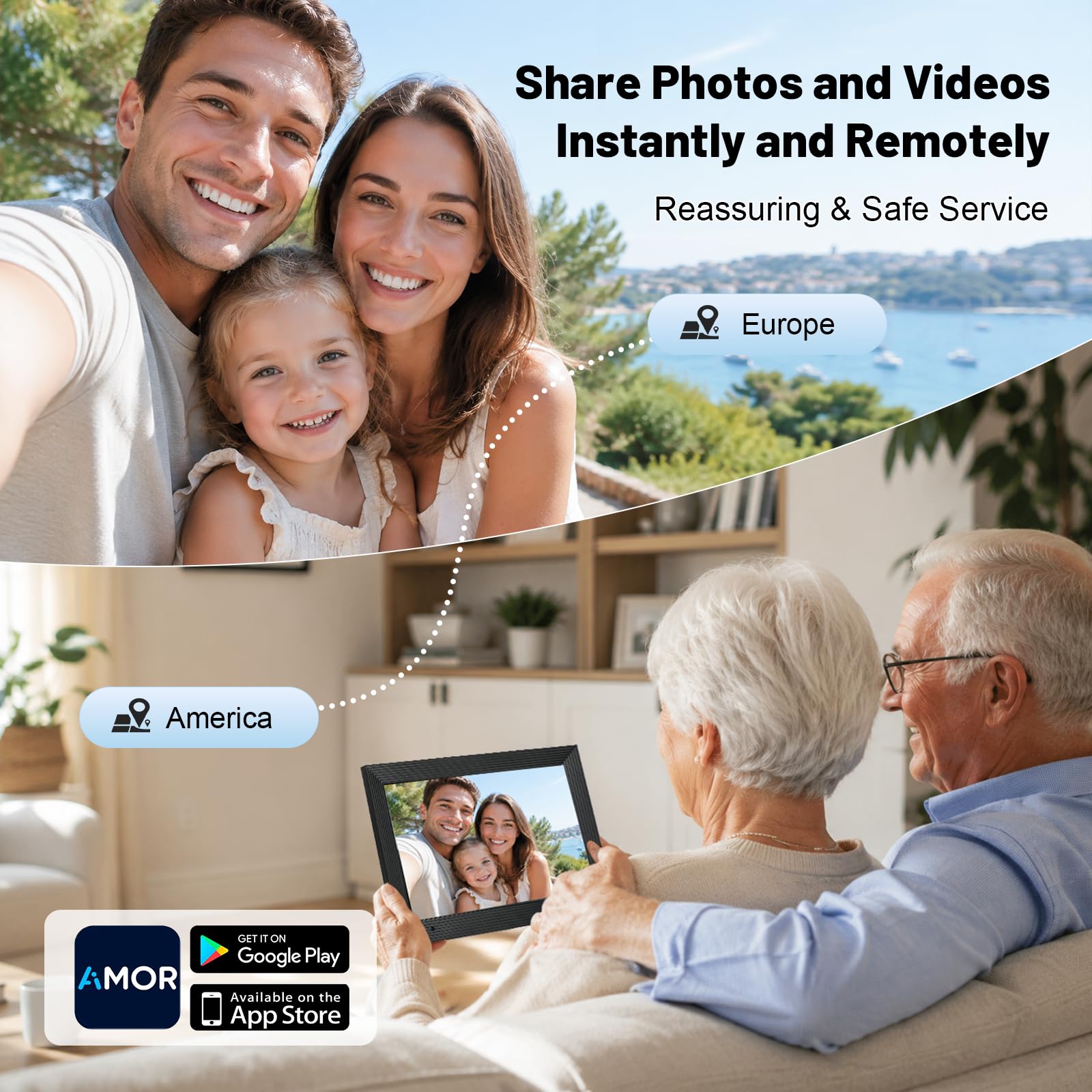AEEZO Cadre Photo Numérique WiFi 10,1 Pouces, 32GB, Cadre Photo Numérique à Rotation Automatique, Partage Instantané et Facile de Photos et de Vidéos à Distance Via AiMOR (Noir)