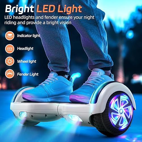 Miniatura 4 de Scooter con luces LED Bluetooth Corlorful, ruedas de 6.5 pulgadas, scooter de motor dual de 300 W para niños, niñas, niños y adultos, todas las