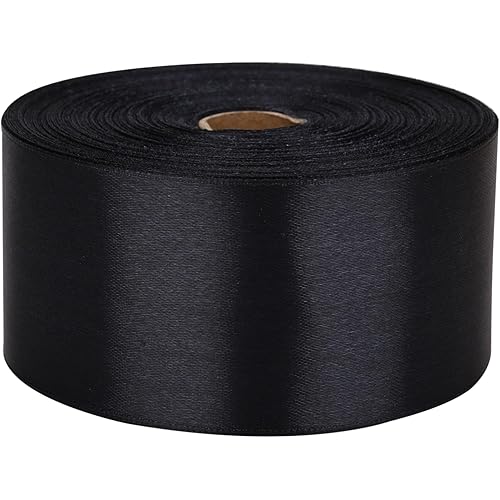 2 inch Black Satin Ribbon 50 Yards Solid Fabric Ribbons Roll for Gift Wrapping, Satin Weddings,Flower Bouquet, Invitations,Sewing,Party Decorations, Holiday Decorating and More
