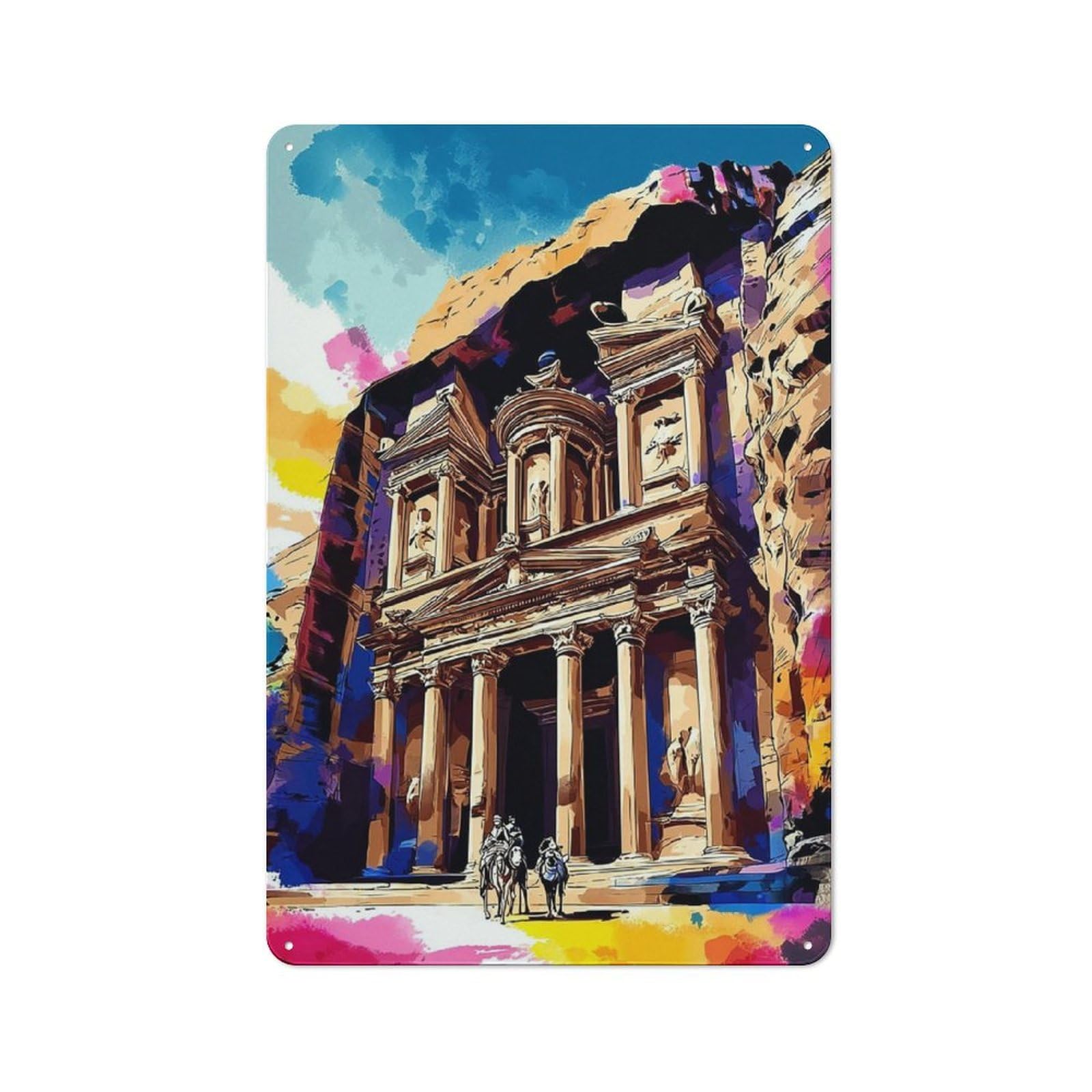Junmoney Colorful Painting Of Ancient Ruins Vintage Metal Plaque 30X20cm For Café Or Restaurant, A Decorative Gift For A Newly Furnished Café And Restaurant