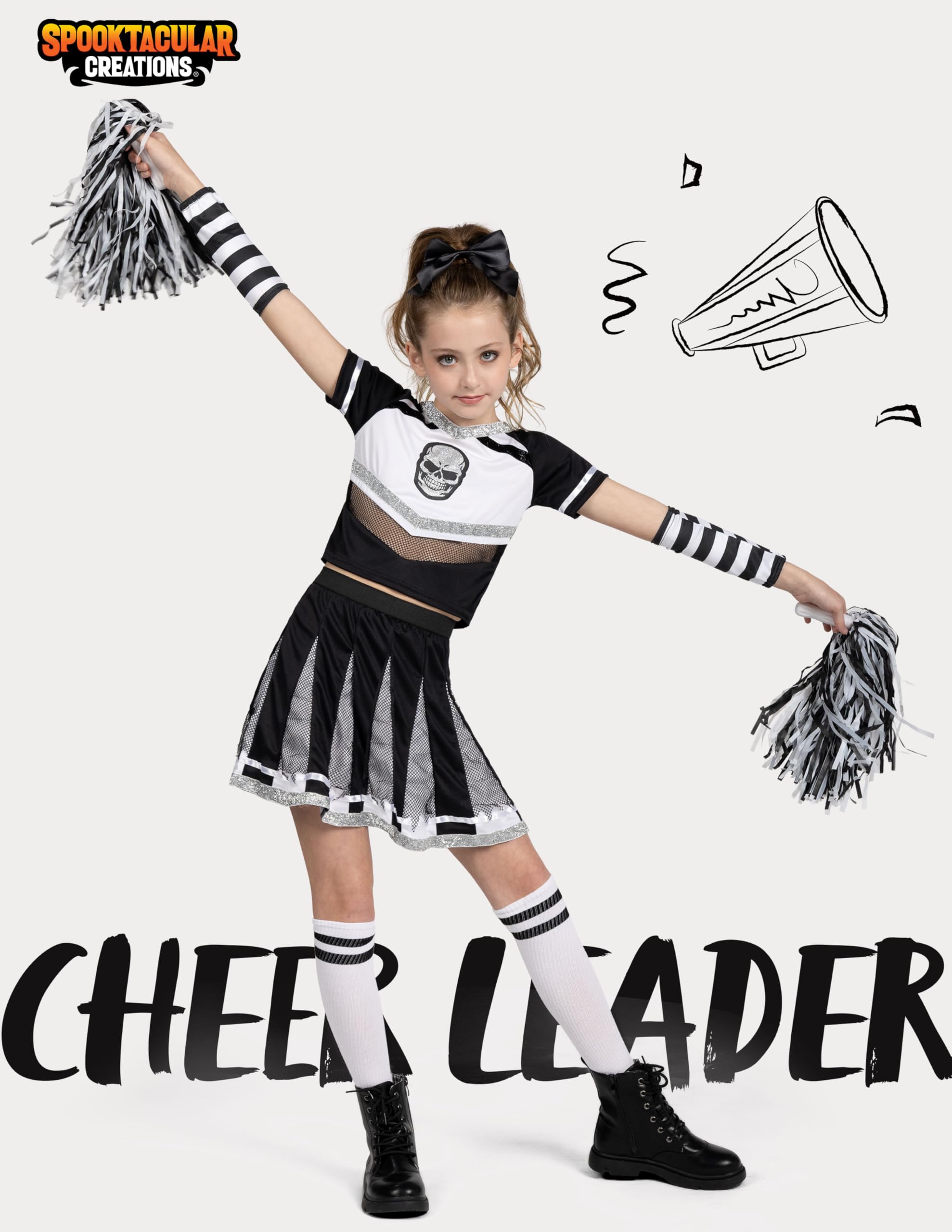 Spooktacular Creations Cheerleader Costume for Girls Black Scary Cheerleader Outfit - Image 2