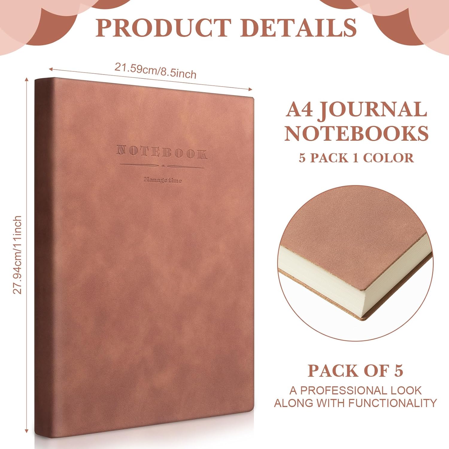 SATINIOR 5 Pack A4 Notebooks Large Journal 360 Pages Leather Softcover Hardcover Notebooks Thick Paper Lined Note Writing Notepad for Travel Office School Business, 8.5'' x 11''(Brown)