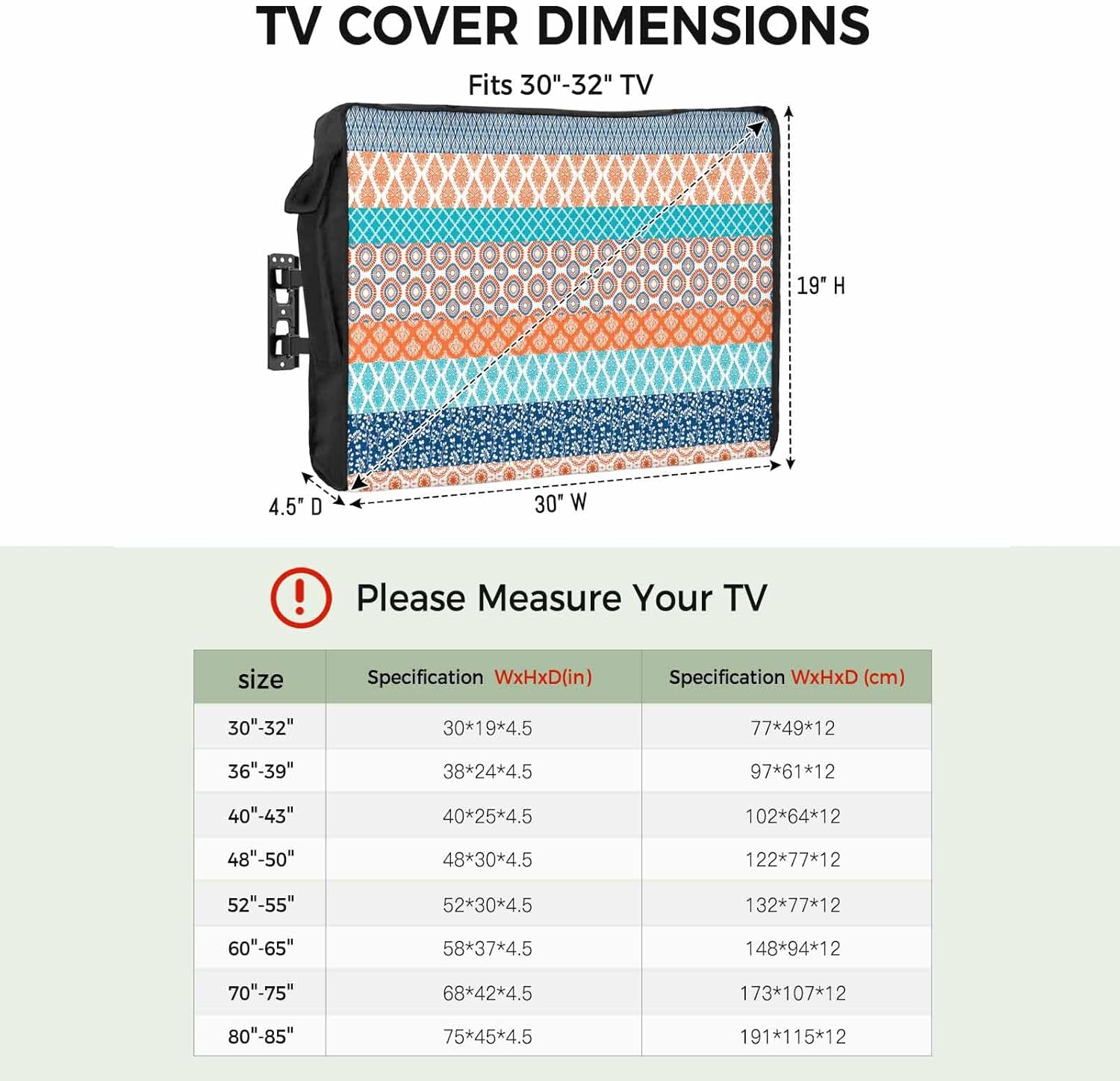 Outdoor TV Cover 43 Inch Boho TV Enclosure Bohemian Geometric Stripes TV Covers for Outside TV Display Screen Protector with Remote Control Pocket Home Decor