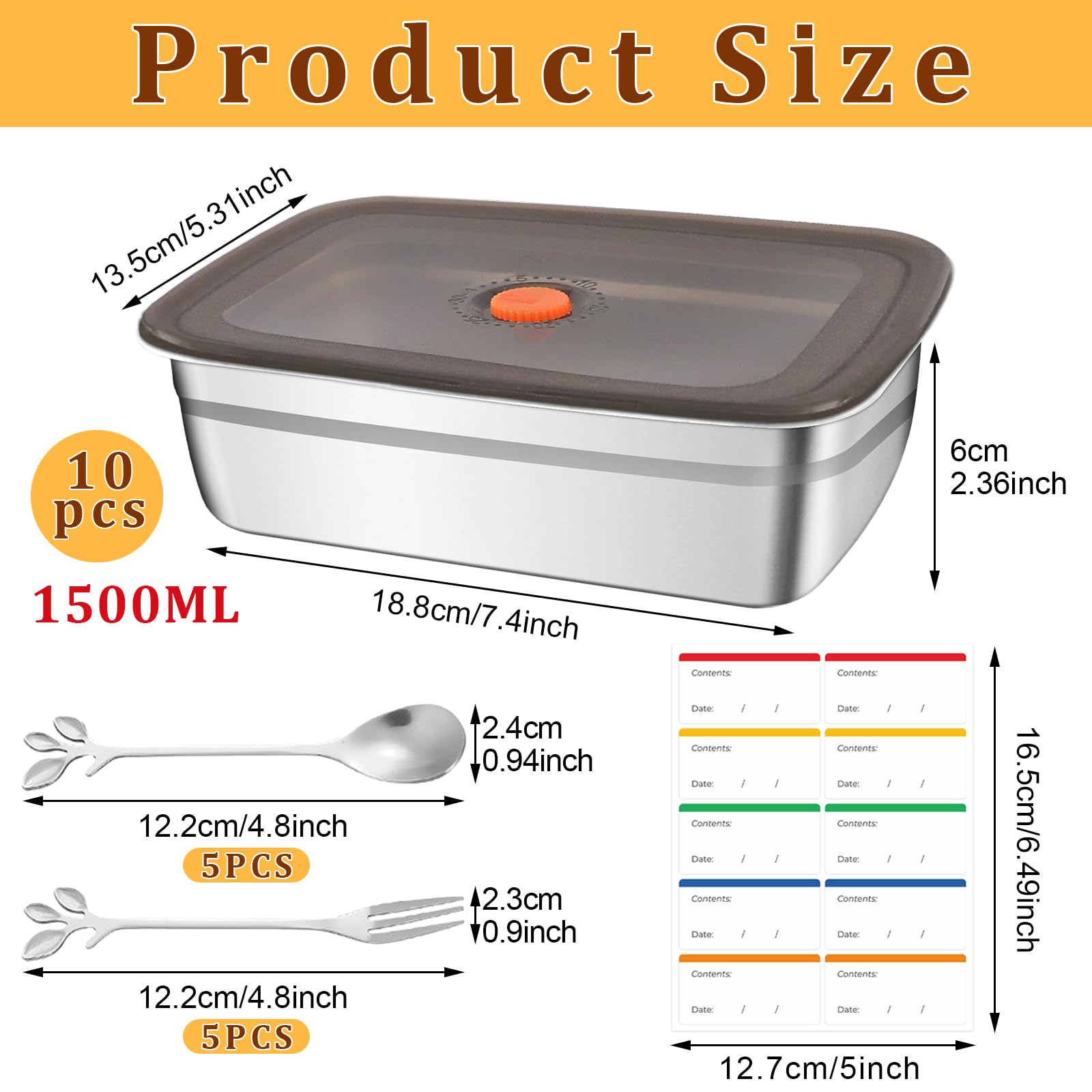 10 recipientes de almacenamiento de alimentos de acero inoxidable 316, tapas herméticas, 1500 ml, contenedor de metal para refrigerador, contenedor de comida de metal