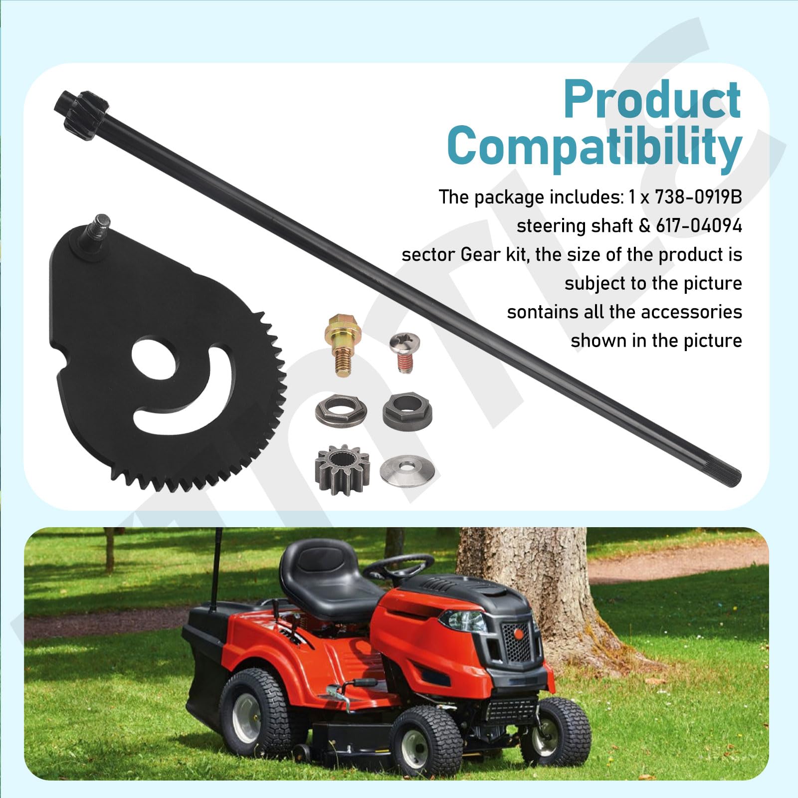 738-0919B - Eje de dirección y kit de engranajes de sector 617-04094 para cortacésped Troy-Bilt Craftsman MTD 247288841 247288810 24728905, reemplaza 738-0919B, 738-0919A, 753-00 4517, 7380919