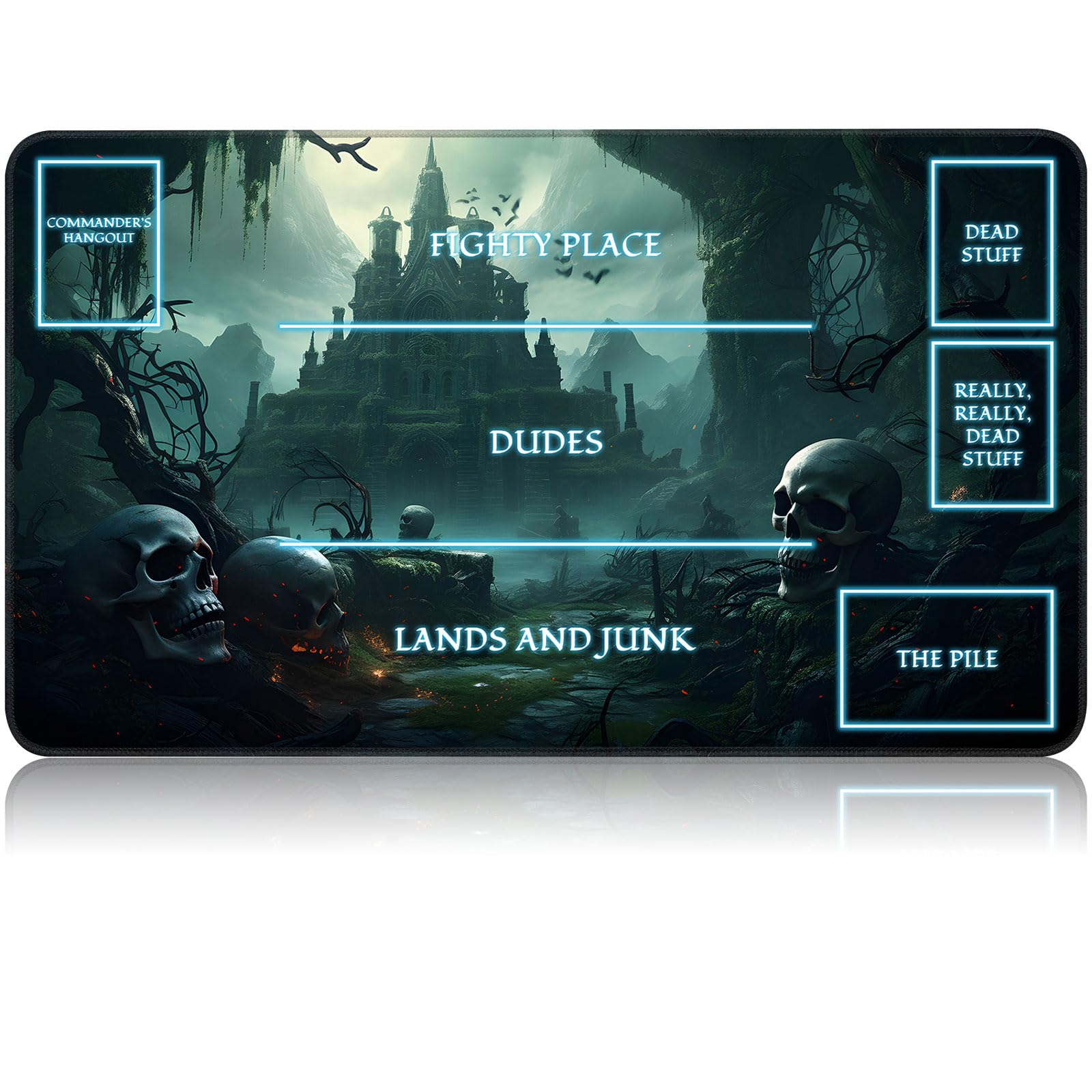 for MTG Game Playmat, for Magic TCG Rubber Play mat,Tabletop Card Playmats with Smooth Surface,Trading Card Inked Game Mat with White Zones,Battle Game,Skull Castle