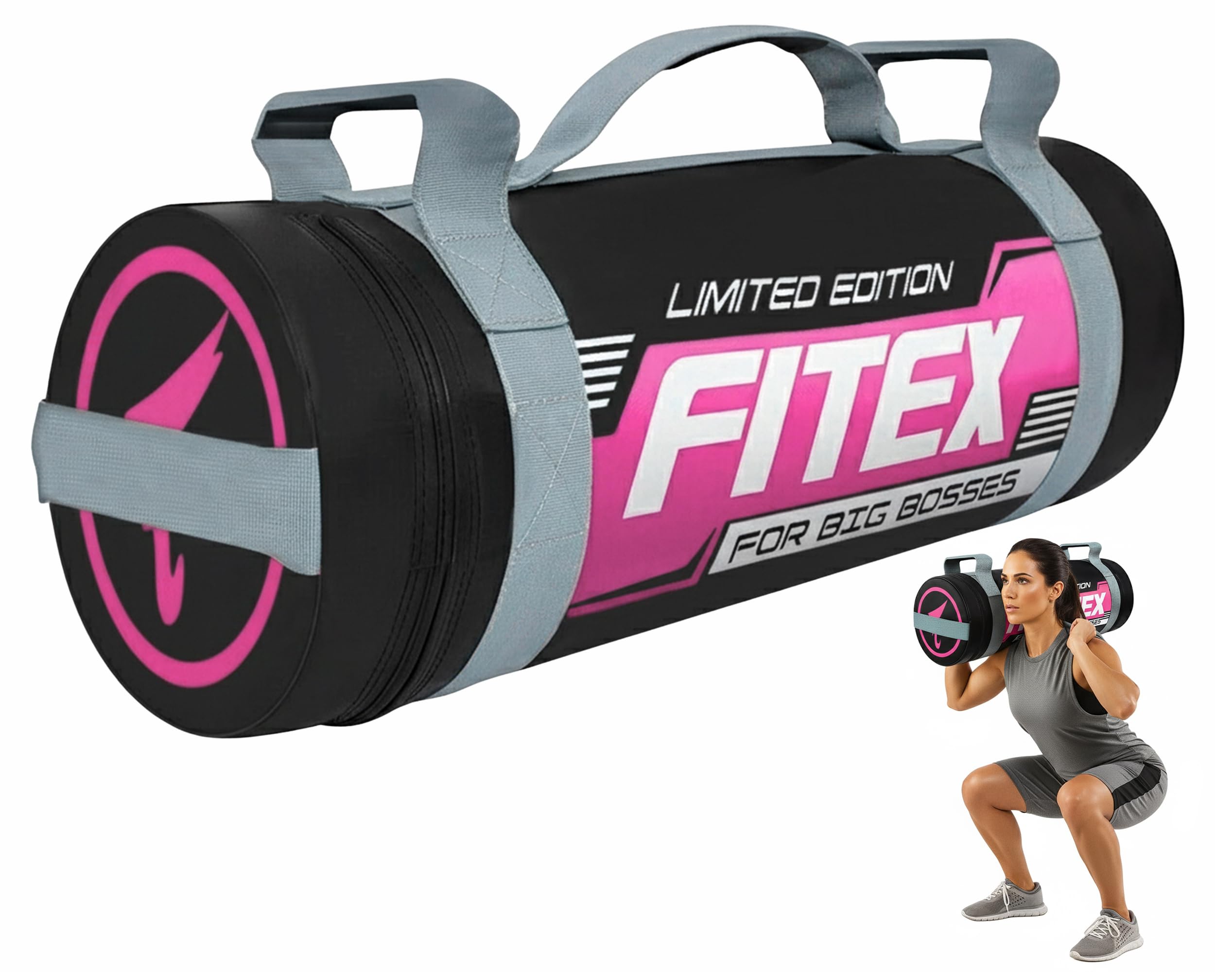 FITEX Power Bag – Workout Sandbag for Functional Training, Boxing, MMA, and Home Fitness – Heavy Duty Build with Comfortable Handles – Ideal for Strength and Endurance Training (Black/Pink, 26KG)
