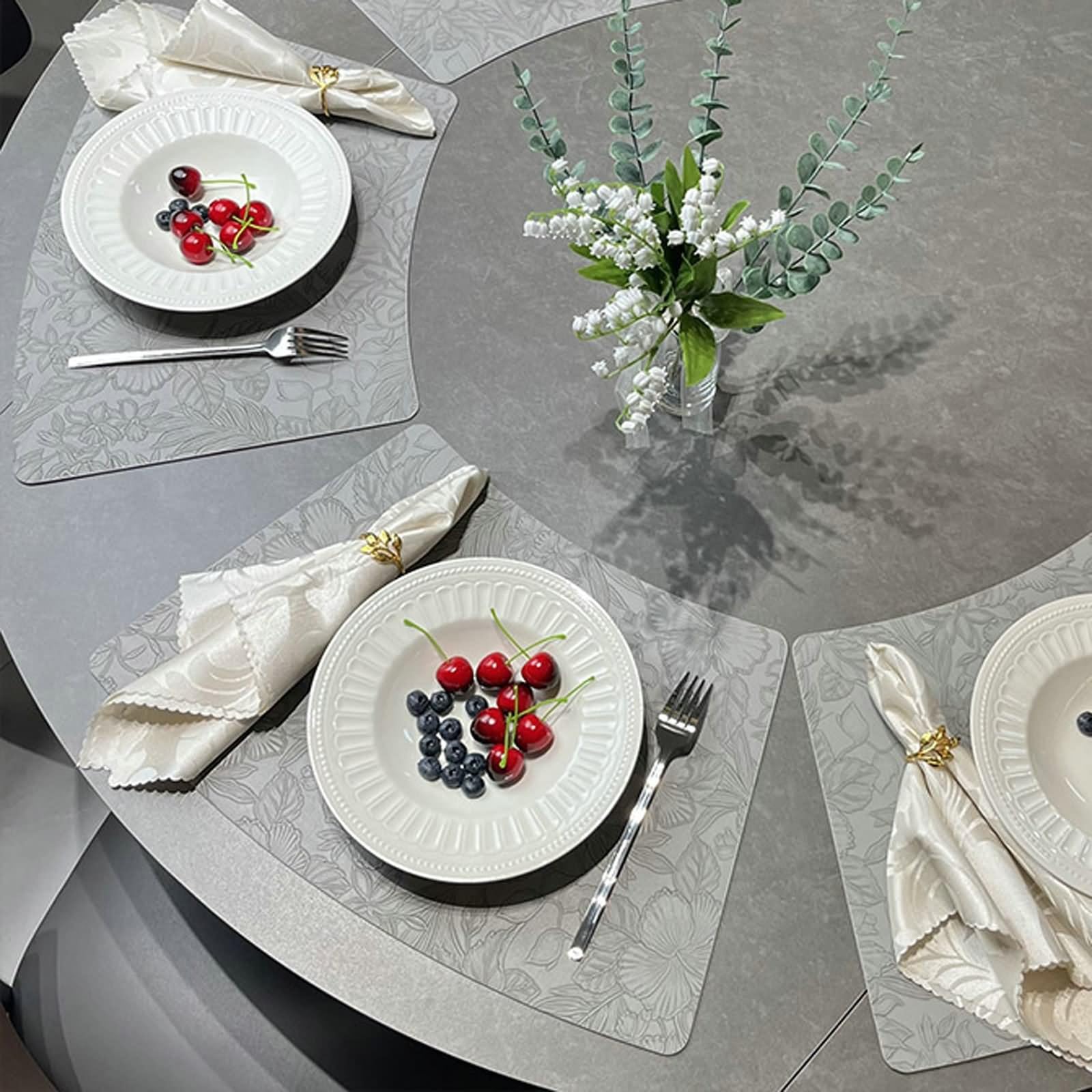 Platzset Grau 4er Set, Platzset Weihnachten Edel 30x33x48cm Sektor mit Blumenmuster, Doppelseitig Leder