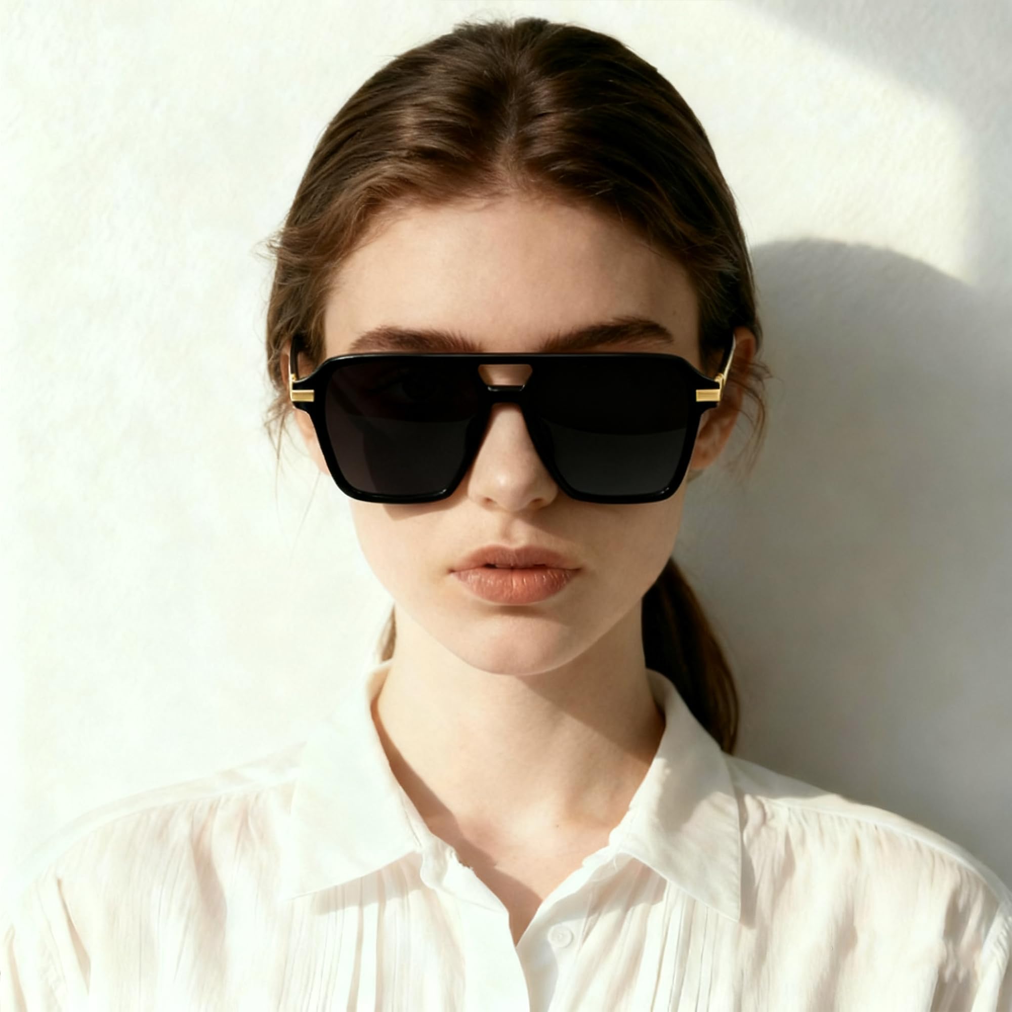 Sonnenbrille für Damen und Herren, Vintage-Stil, übergroßes rechteckiges Gestell