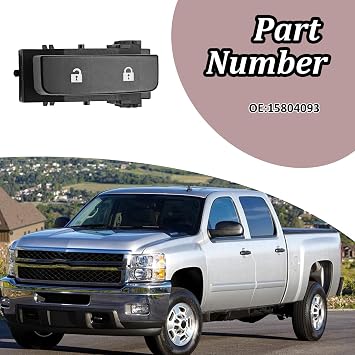 Door Lock Switch, Compatible with 2008-2013 Chevy Silverado 1500, 2008-2014 Chevy Silverado 2500 HD, 2008-2014 SIERRA 3500 etc, Replacement OE# 15804093 (Front Left Driver Side)