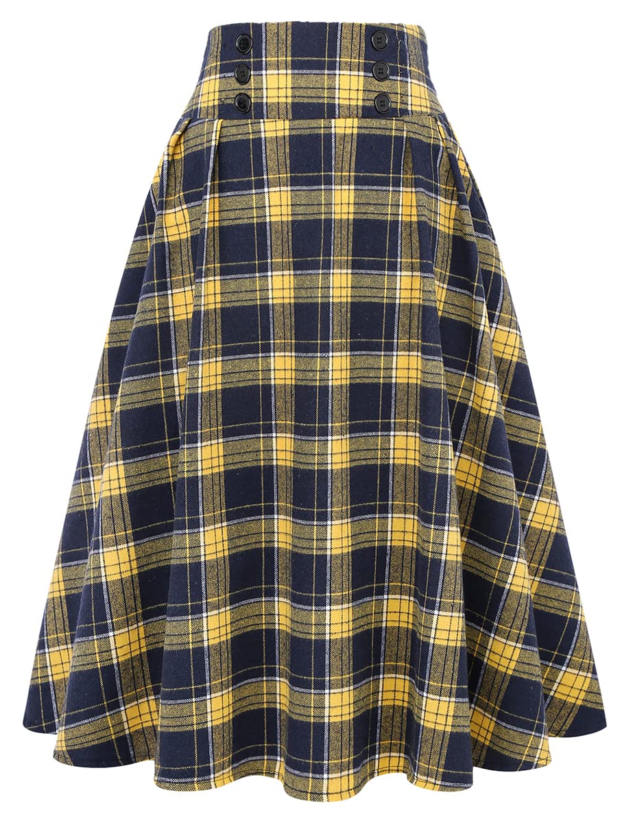 IDEALSANXUN Plaid Skirt for Womens High Waist Aline Pleated Midi Skirts