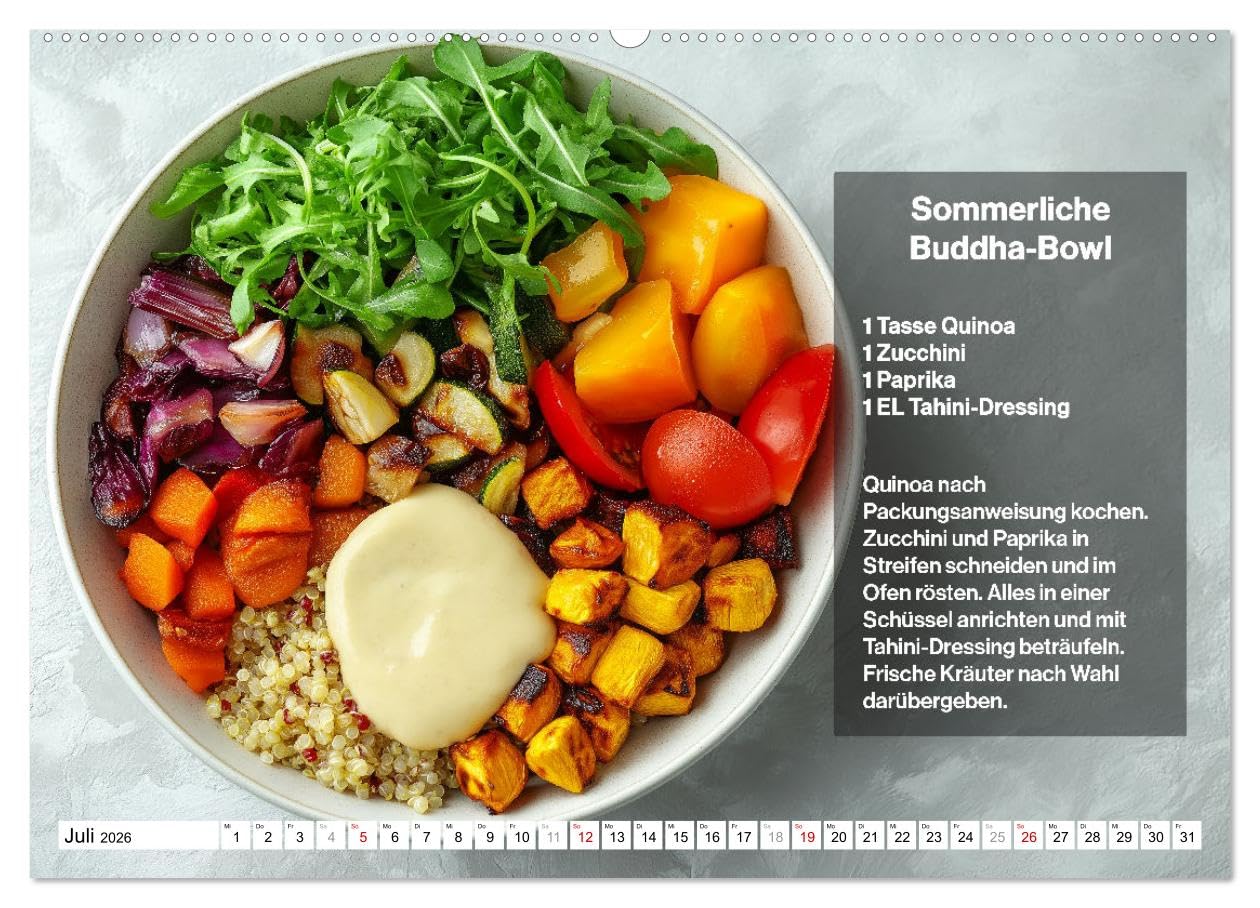 Veganes Soulfood - Leichte vegan Rezepte für jeden Monat (hochwertiger Premium Wandkalender 2026 DIN A2 quer), Kunstdruck in Hochglanz: Jeden Monat ... lecker und saisonal! (CALVENDO Lifestyle)