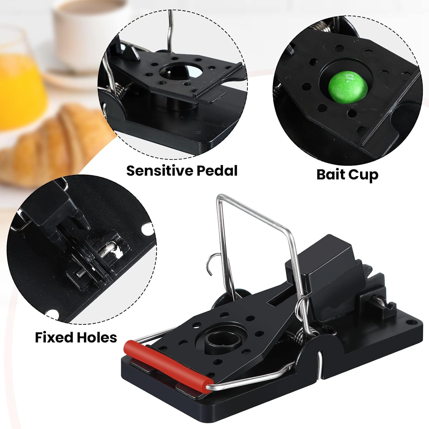 Qualirey 24 Pcs Mouse Traps Bulk Plastic Snap Rat Trap Reusable Quick Effective Safe for Indoor Outdoor Home House Warehouse Garden Kitchen 3.86 x 1.81 x 2.17 Inch (Black,Red)