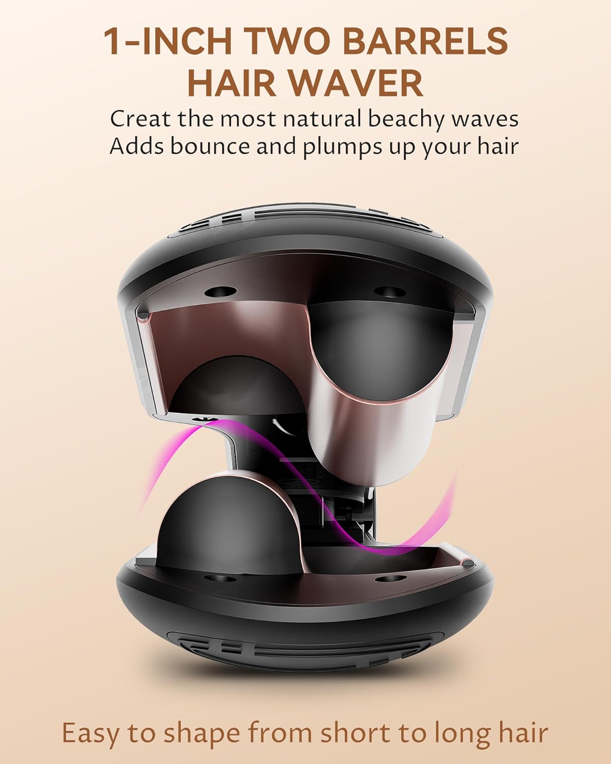 ANWA Double Barrel Hair Waver Crimper Tool, 1 Inch (25mm) Wavy Hair Crimper Iron for Women Beach Waves, Ceramic Deep Beach Wave Curling Iron Black***