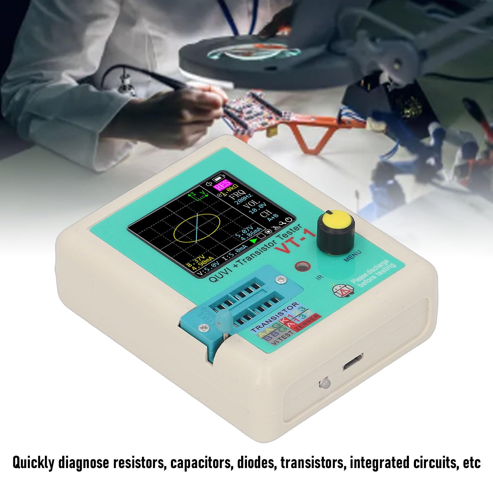 Topiky Curva VI e Tester per Transistor Strumento di Rilevamento Guasti del Circuito Stampato, Tester per Misuratore di Transistor Multifunzione, per Componenti Elettronici SMD, Manutenzione Diagnosi