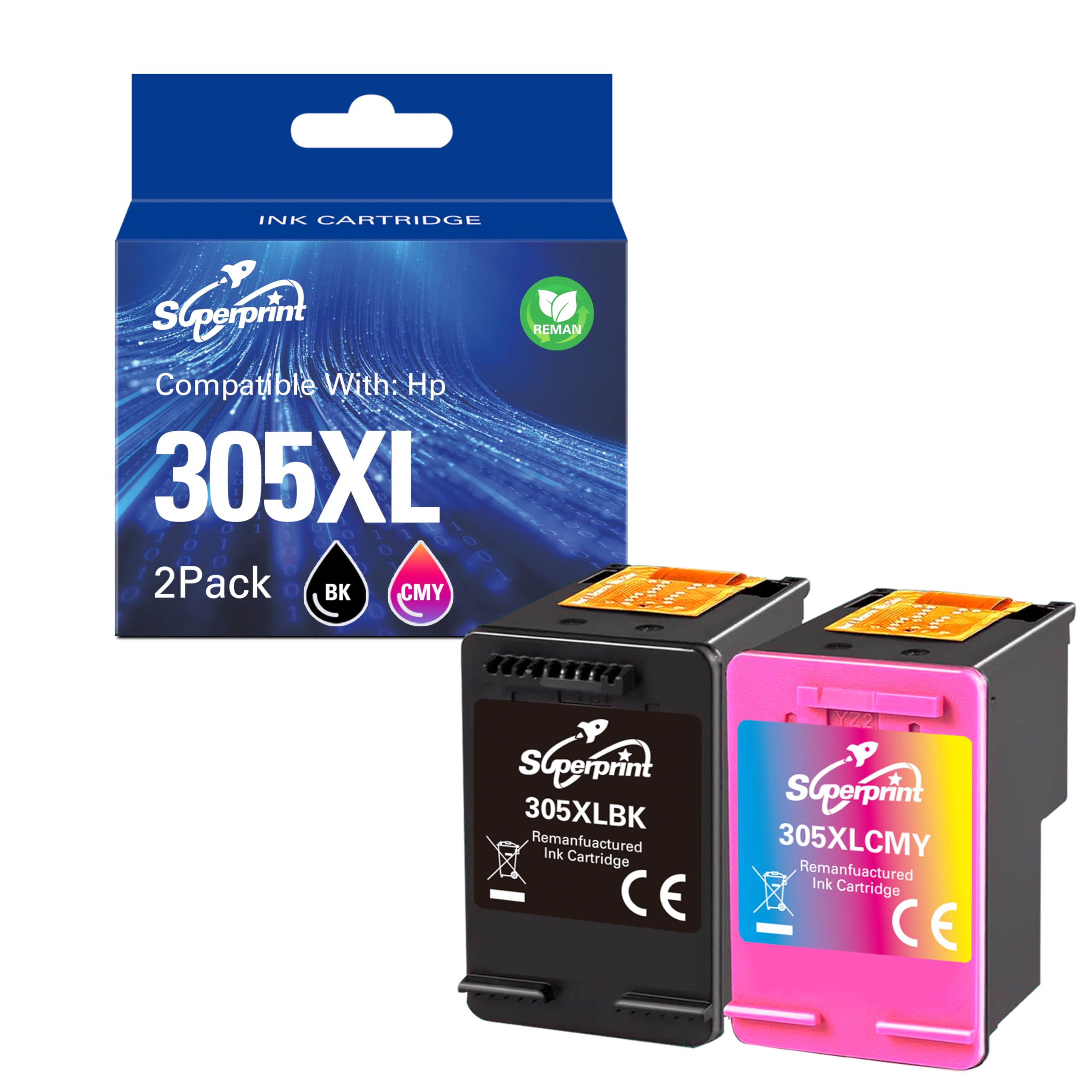 Lot de 2 cartouches d'encre compatibles avec les cartouches d'encre HP 305XL