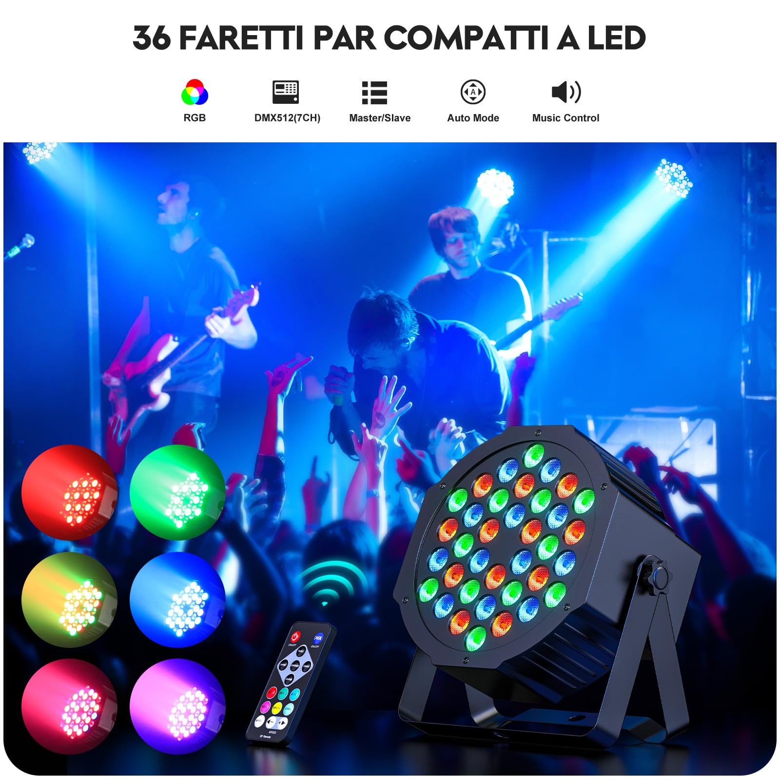 2PCS 36 Luci Par LED RGB, Luci da Palcoscenico e Discoteca DMX con Telecomando, Faretti ad Effetto con Controllo Attivato dal Suono, per Bar, Matrimoni, Feste, Compleanno, Halloween, Natale