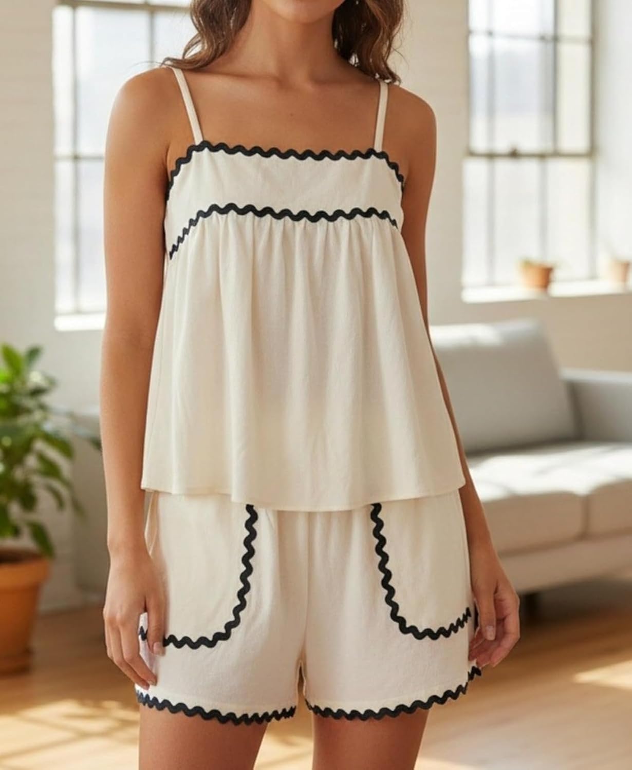 Two Piece Sets for Women Spaghetti Strap Tank Top Casual Wide Leg Shorts Loose Fit Summer Vacation Outfits