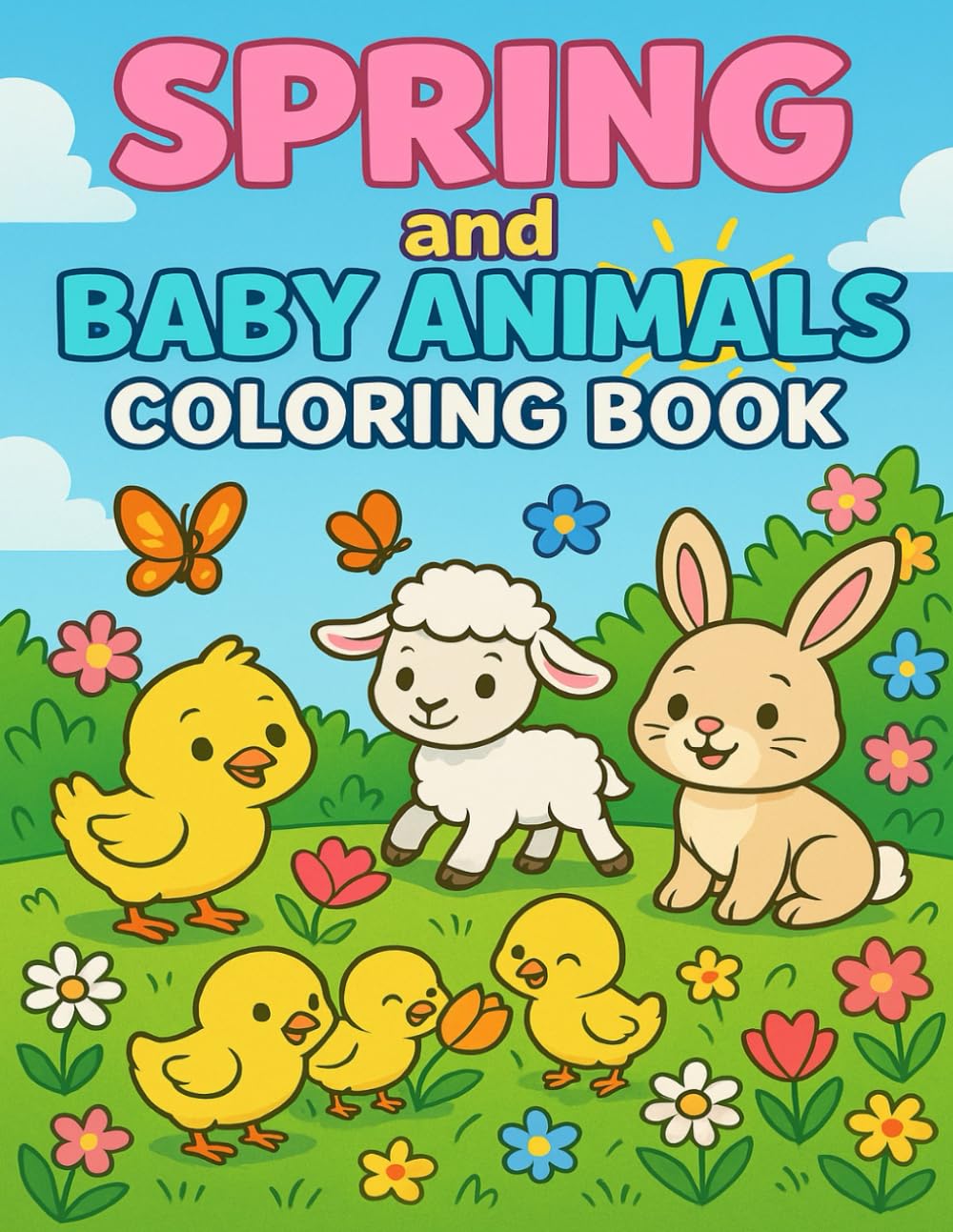 Spring and Baby Animals Coloring Book: Cute Baby Animal Coloring Pages for Kids