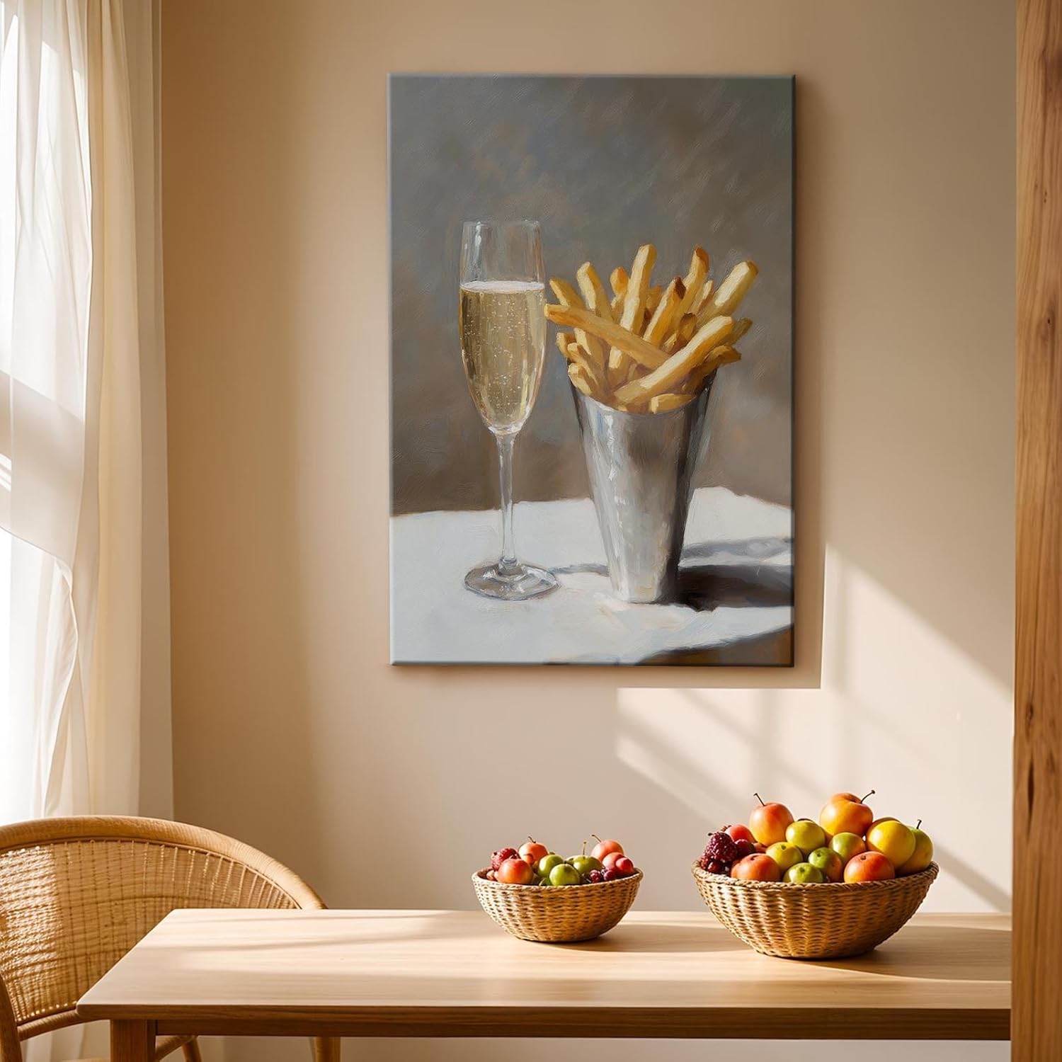 Vintage Kitchen Wall Art,Champagne And French Fries Canvas Poster,Cocktail Print,Bar Cart Wall Decor For Family Restaurant Apartment 12X18 in Unframed - Image 5