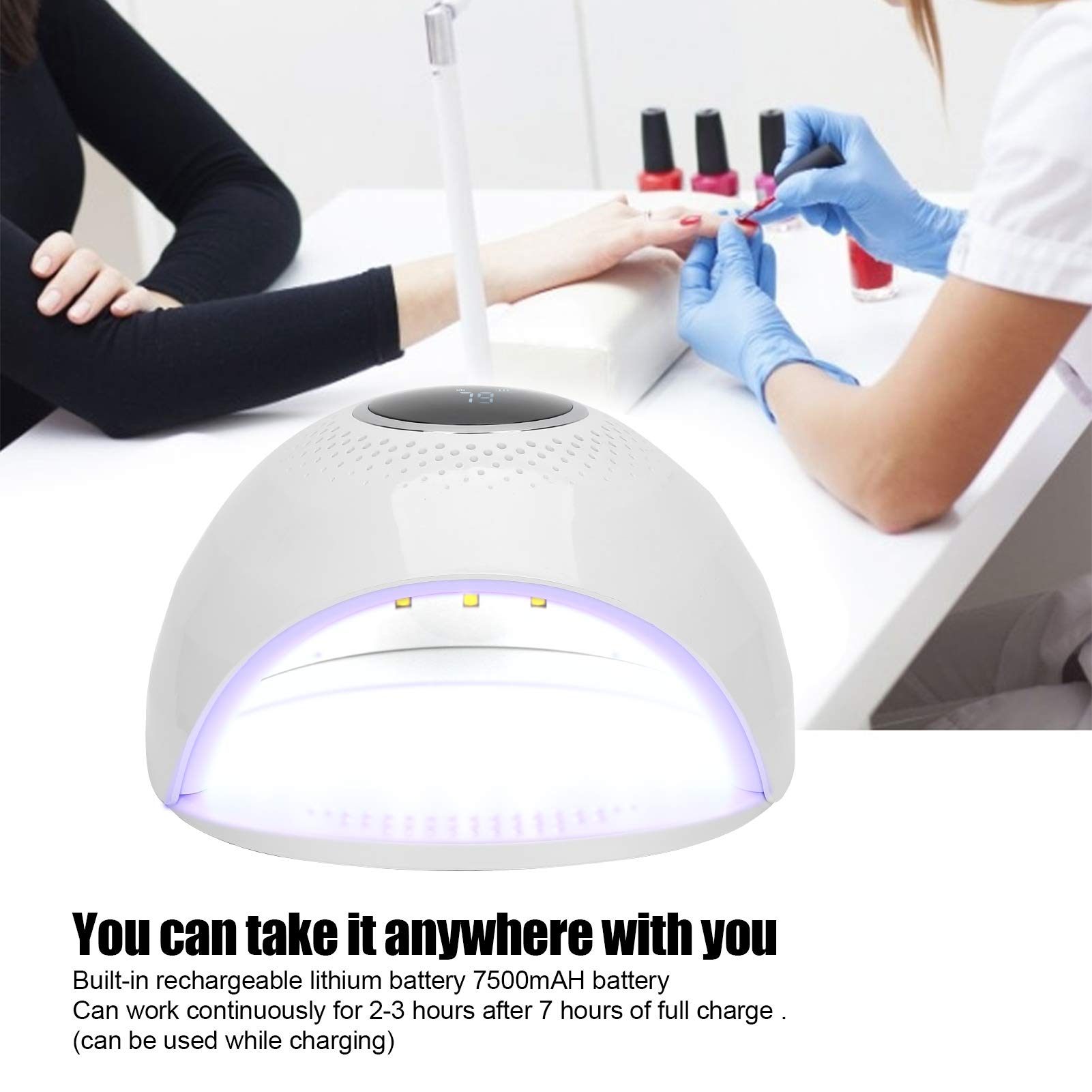 Lampe LED pour Ongles, 84 W Rechargeable LED UV pour Sèche-Ongles, Machine de Polymérisation des Ongles en Gel avec Paramètres de Minuterie 30 60 120 S, Plaque de Base Magnétique