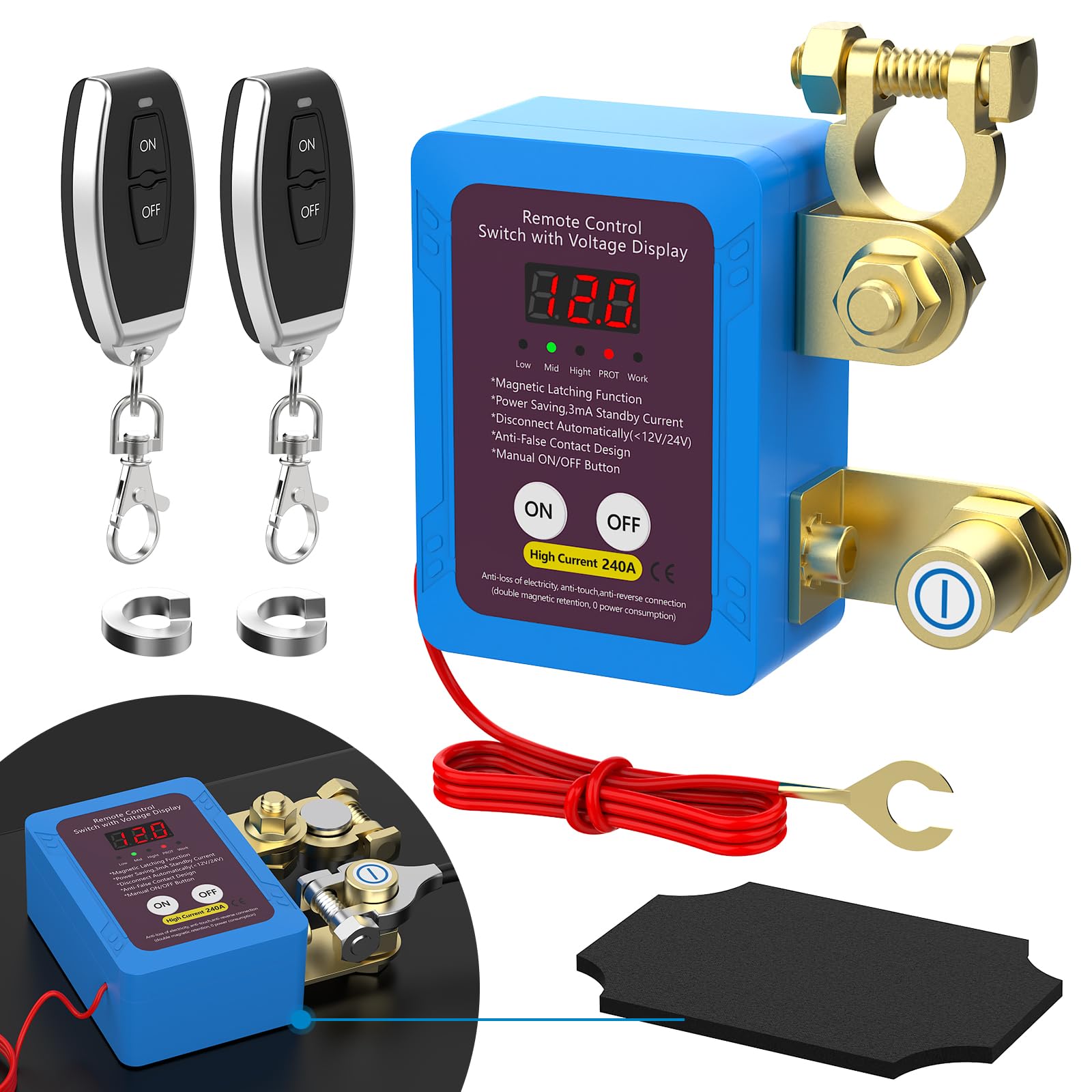 Liwogi Interrupteur D'Arrêt Voiture Télécommandé 12V 240A - Protection Batterie Avec LED