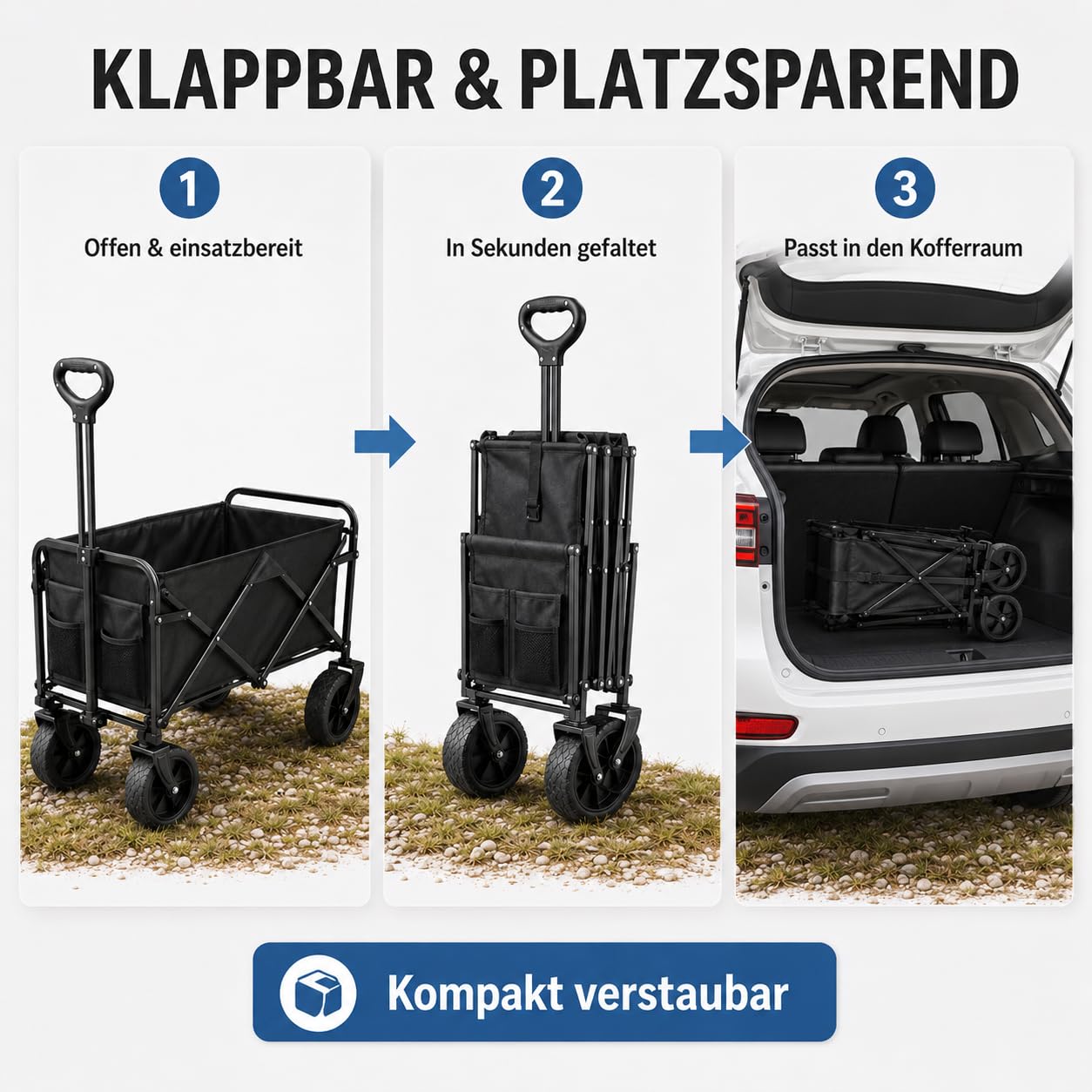 Bollerwagen faltbar - 320 L bis 250 kg Tragkraft - Strandwagen schwarz