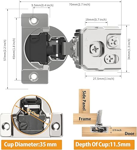 Miniatura 56 de Chibery 10 Pack 1-3/8" Overlay 4D Soft Close Concealed Hinges for Face Frame Door, Adjustable Closing Speed, Smooth Slow Self Close Hinges, Satin
