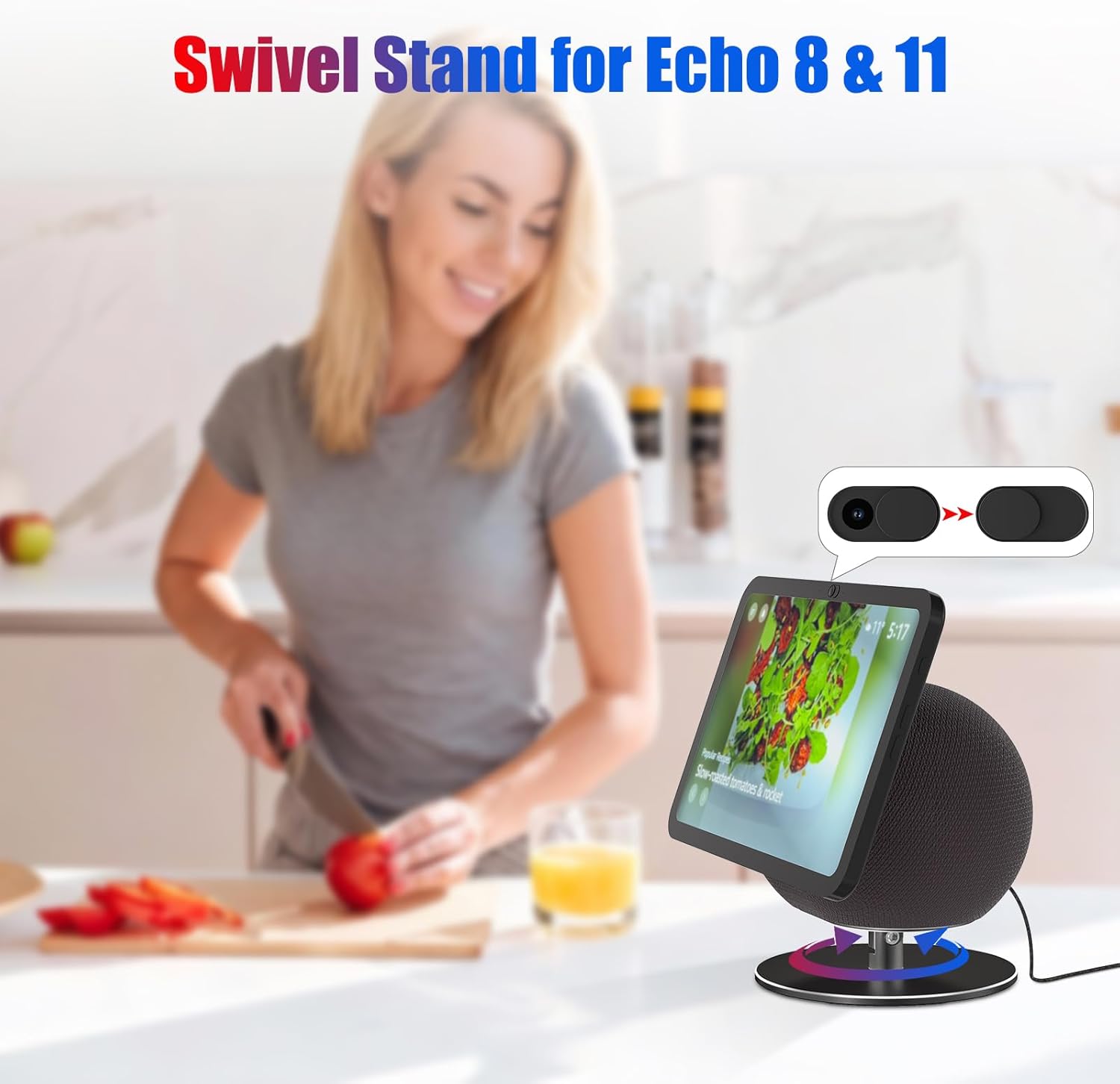 Stand Compatible with Echo Show 8 & Echo Show 11, Comfortable Viewing with 360° Swivel and Adjustable Tilt, Desk Stand for Echo Show 8/11, Stable Aluminum Build and Non-Slip Pads (Black)