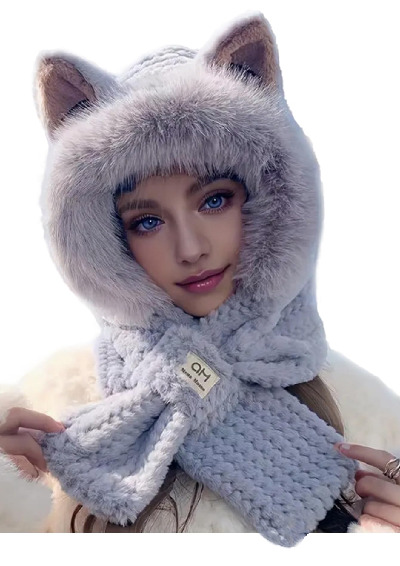 Cozy Fox Ears Plush Hat & Scarf Set - Women's Thickened Warm Winter Ear Warmer Scarf, Fox Ears Plush Design, Neck Warmer-picture-10
