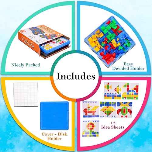 Miniatura 3 de Playkidz Pegture Jr. Set con 100 piezas más grandes + 12 tarjetas de diseño. Juego de rompecabezas de mosaico, desarrollo de habilidades creativas,