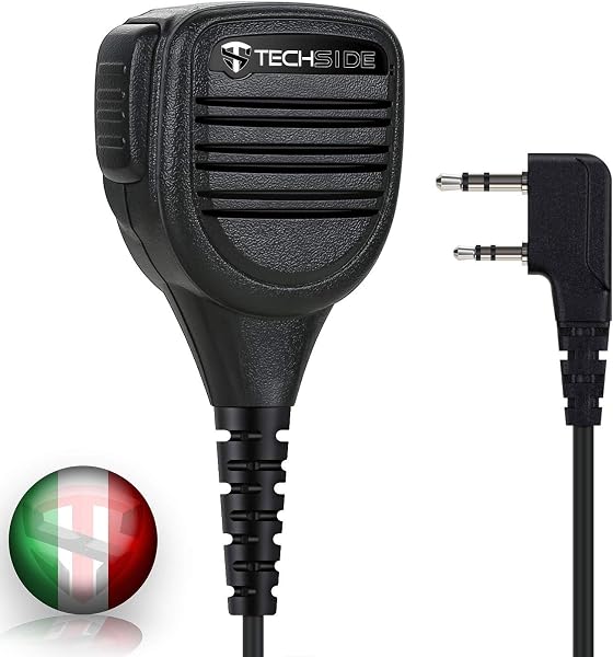 TechSide Microphone Haut-Parleur IP54 avec PTT Compatible avec Baofeng UV 5R Radio CB Midland 2 Pin Kenwood Midland G10 G11 Clip 360°Jack 3,5 mm Talkie walkie Professionnel Longue portée - 1