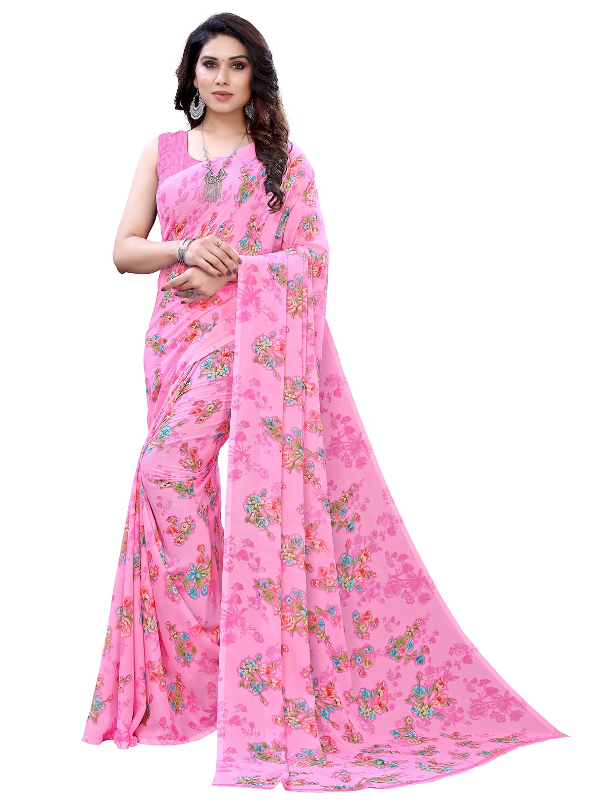 SIRILWomen's Georgette Floral Printed Saree with Blouse