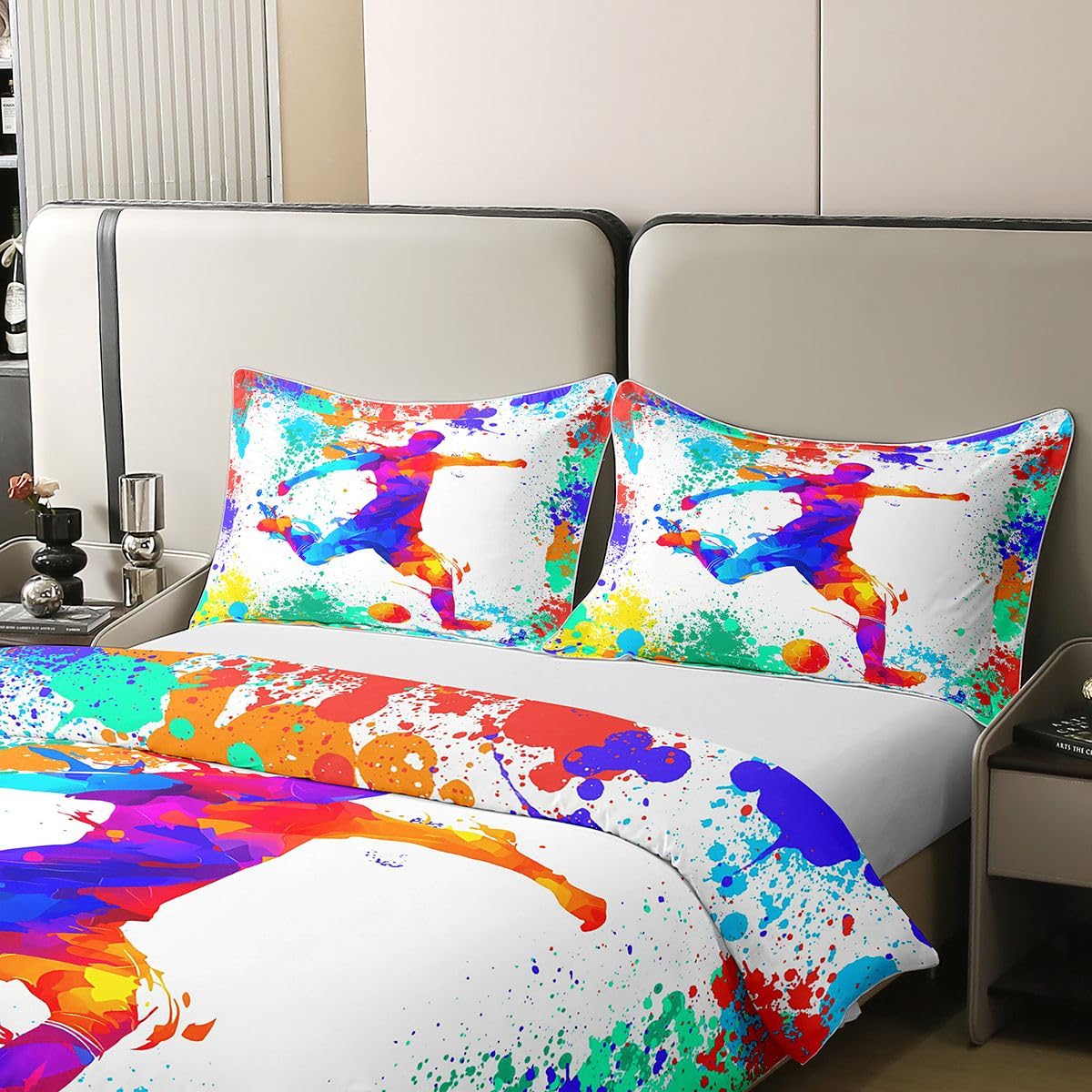 Homewish Piłkarz pościel podwójne łóżko zestaw piłka nożna bawełna poszwa na kołdrę graffiti piłka sport gry poszwa na kołdrę wielokolorowe pociągnięcia pędzlem rozpryski farby zestawy łóżek