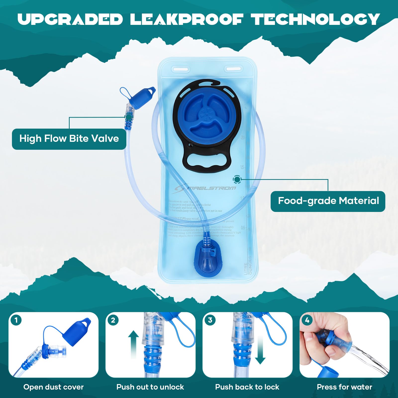 Maelstrom Mochila de hidratación, mochila de senderismo con vejiga de agua de 2 L, válvula de mordida de alto flujo, mochila de agua para hombres y mujeres, aislamiento ligero para senderismo,