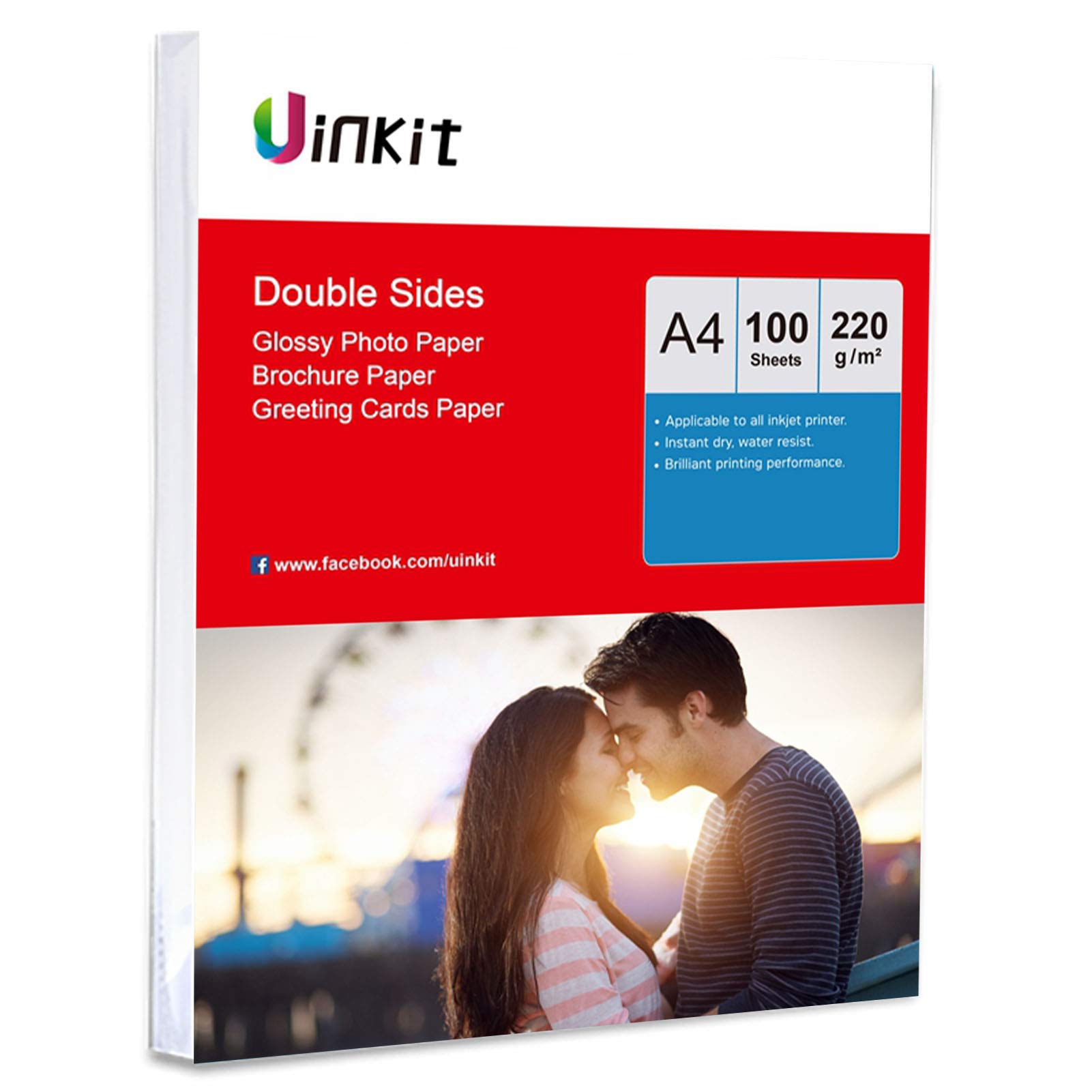 A4 Double Sided High Glossy Photo Paper Inkjet Paper - 220Gsm Uinkit 100sheets Photo Paper for Inkjet Printing Only
