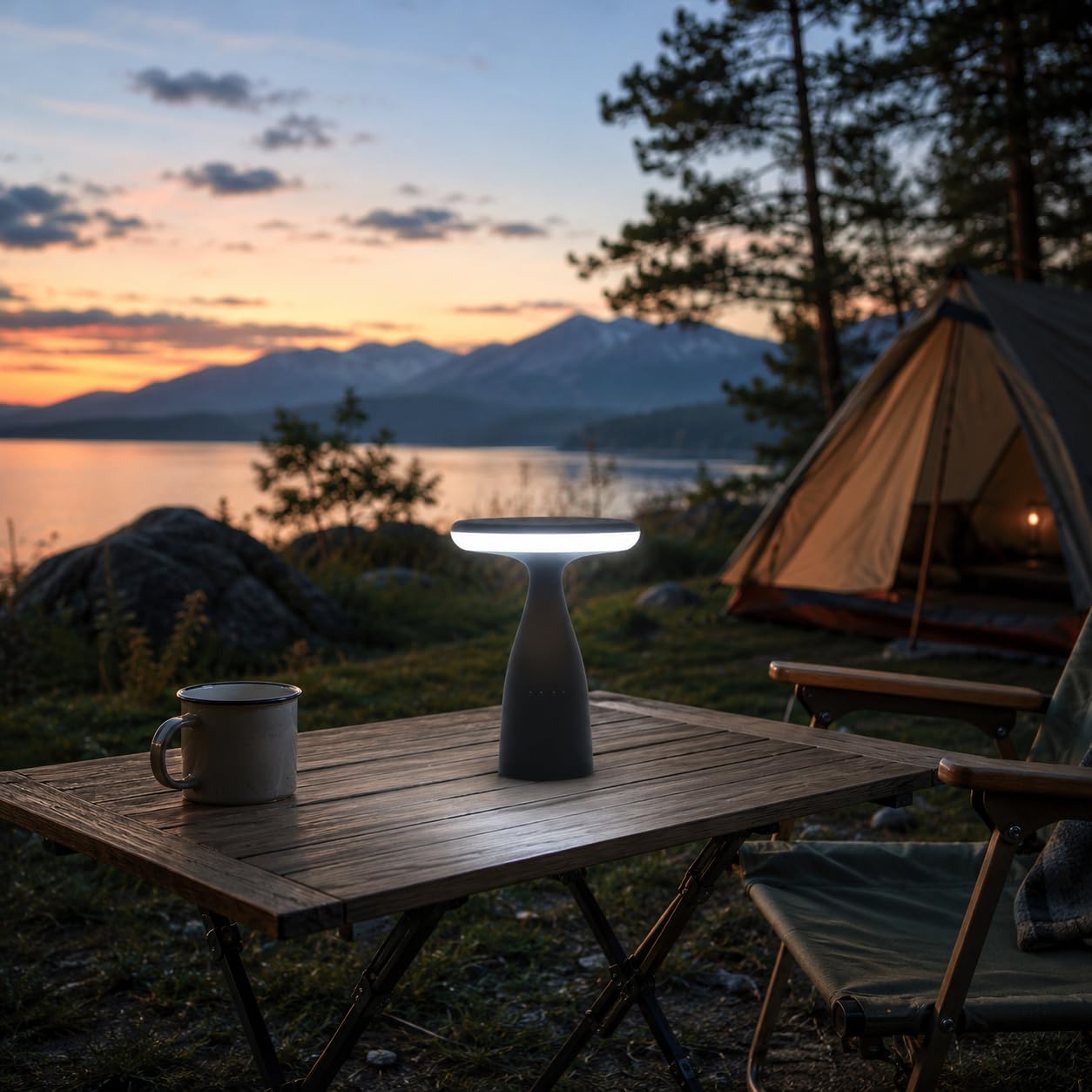 Lumineux Lighting Chapman Merion Camping & Outdoor Solar Table Lamp, 5W LED USB-C Rechargeable Wireless Light with Radar Sensor, 4000K IP65 Waterproof for Tent, Patio, Bedroom & Desk