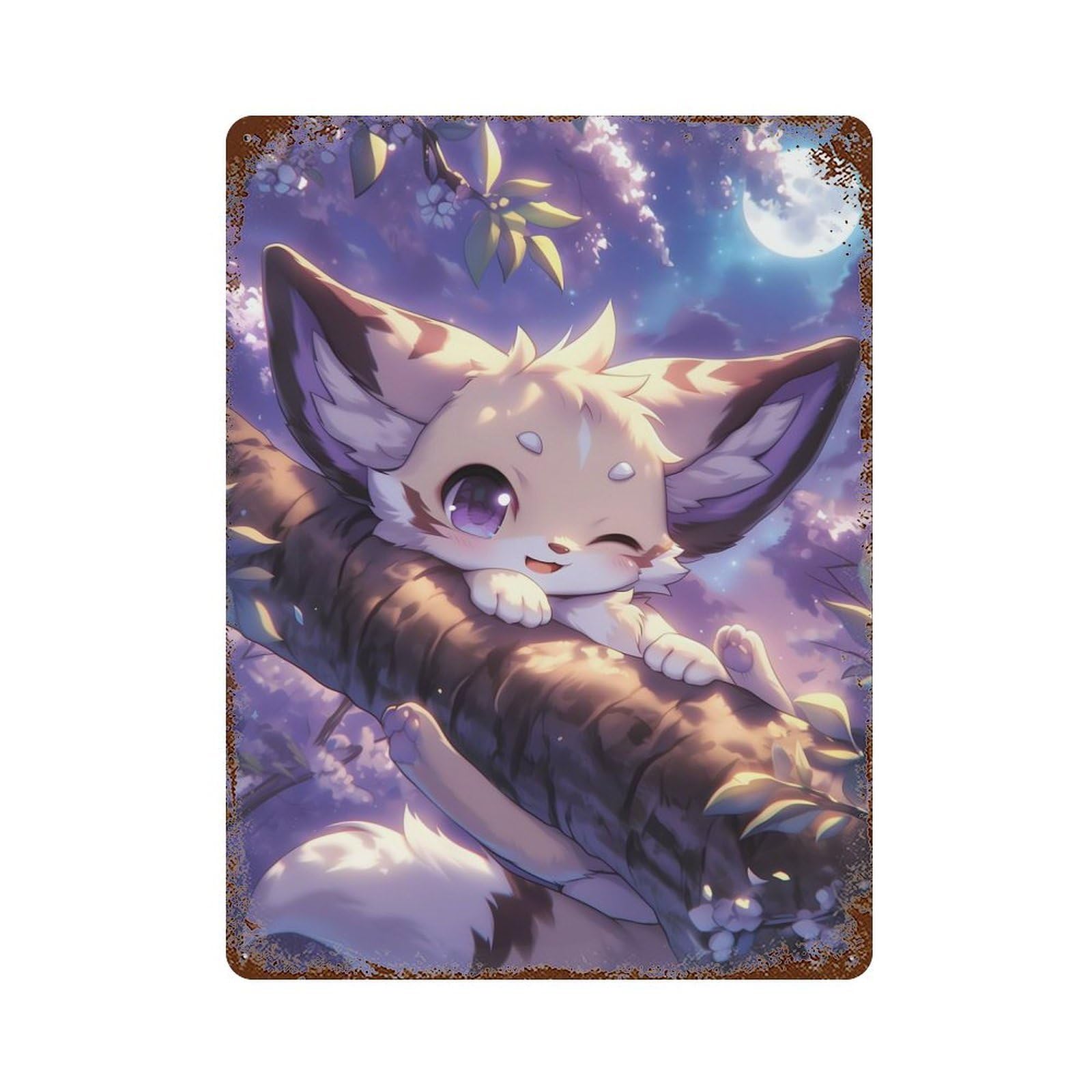 Cute Fox in Tree Rust Effect Tin Sign 15.7"x11.8", Ideal for Farmhouse, Kitchen And Entryway Decor