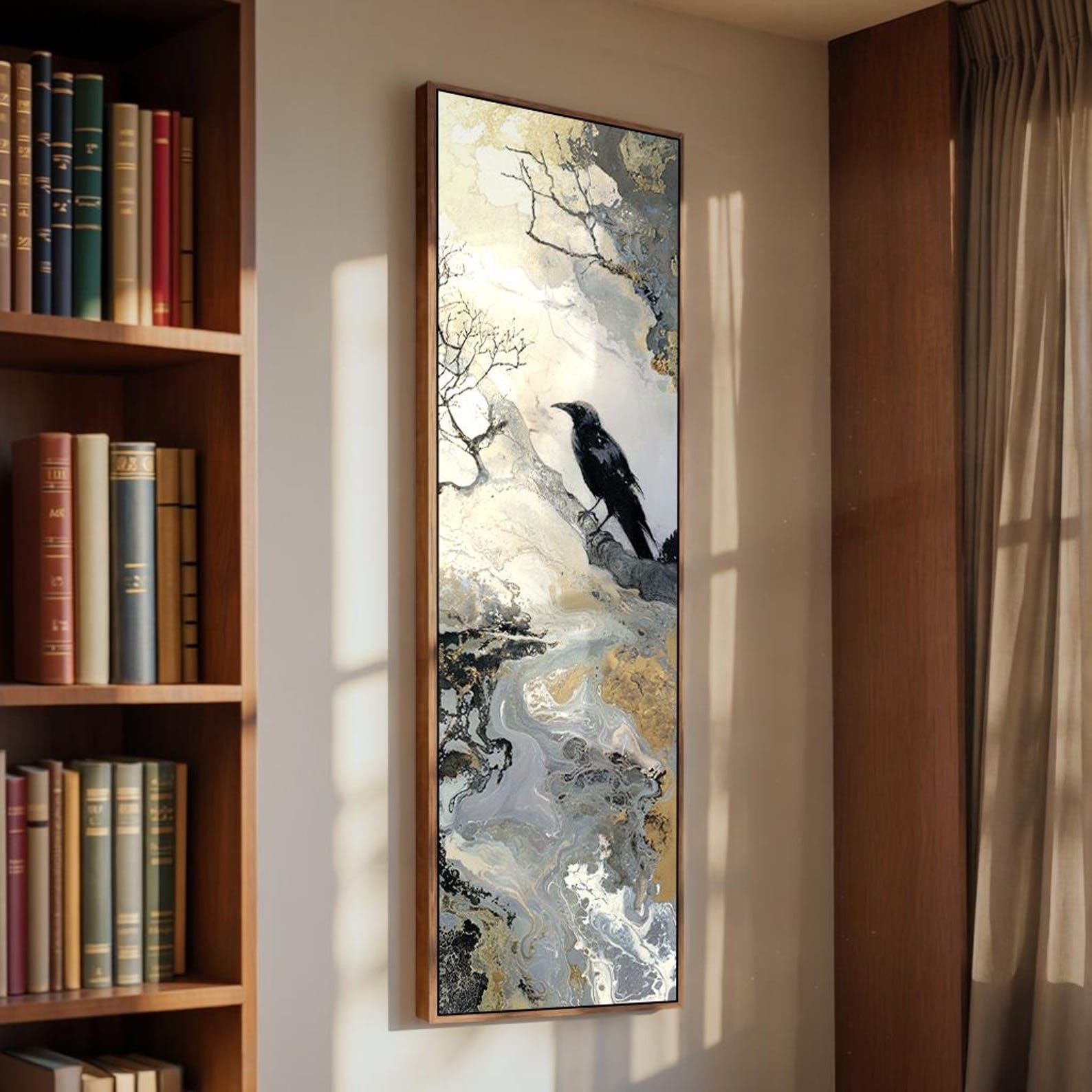 Yusuzhu Frameless Bird Artwork - Tall Narrow Bird Wall Art - Slender Branch Canvas - Large Vertical Painting - Narrow Animals Wall Decor(35X105cm/Frameless)