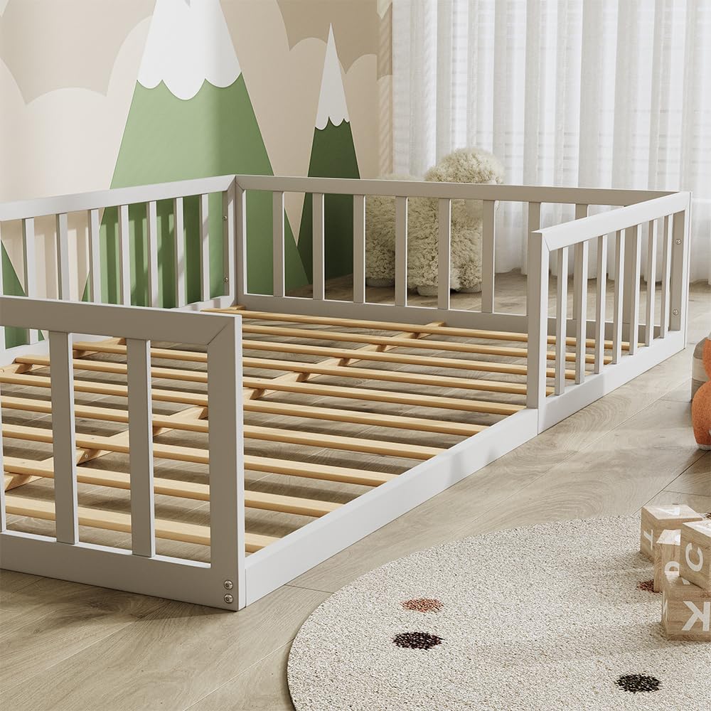 VitaliSpa Kinderbett Minno 120x200, Metallbett mit Rausfallschutz, niedrige Einstiegshöhe, Weiß