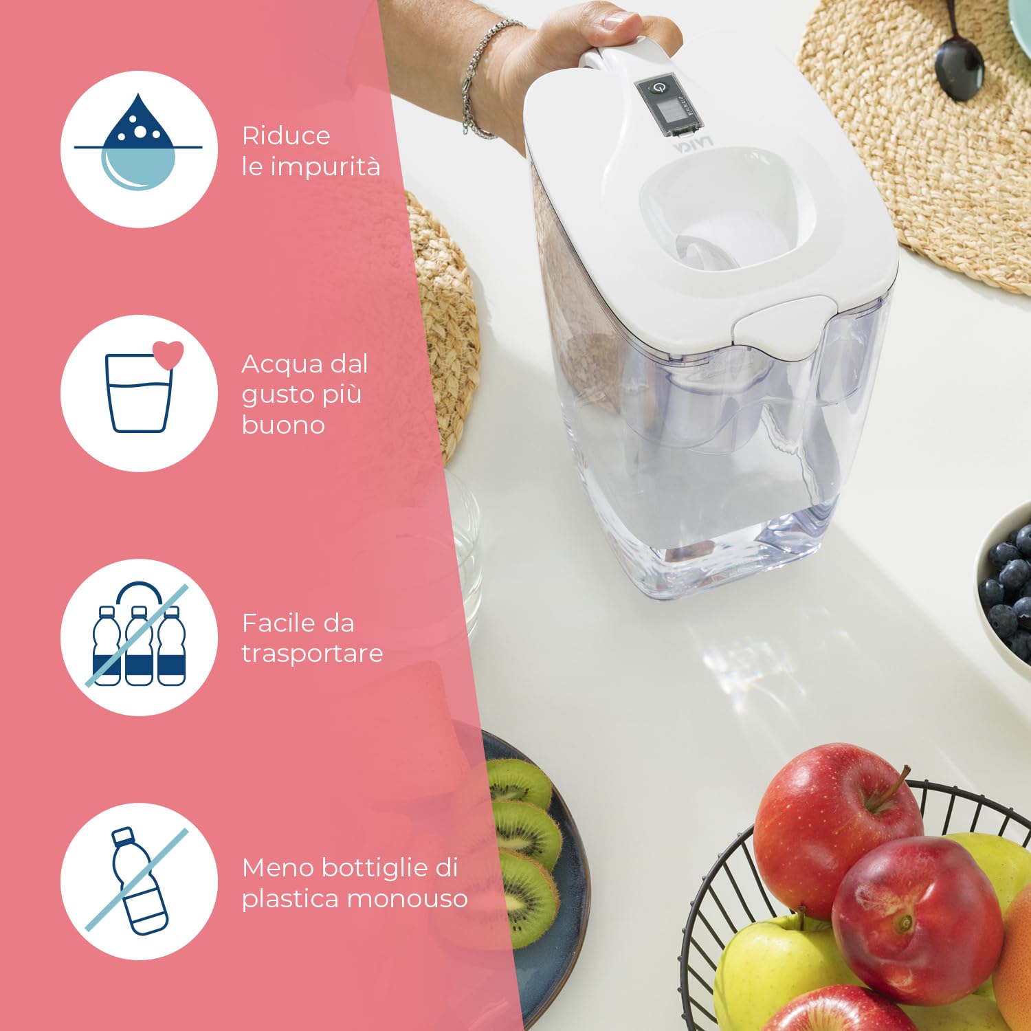 Laica Caraffa Filtrante BIG Milano - Bianca - 3,7L - con 1 Filtro bi-flux, Preserva i sali minerali e Riduce le sostanze indesiderate - Capacità XXL - Timer digitale - Sicurezza Made in Italy