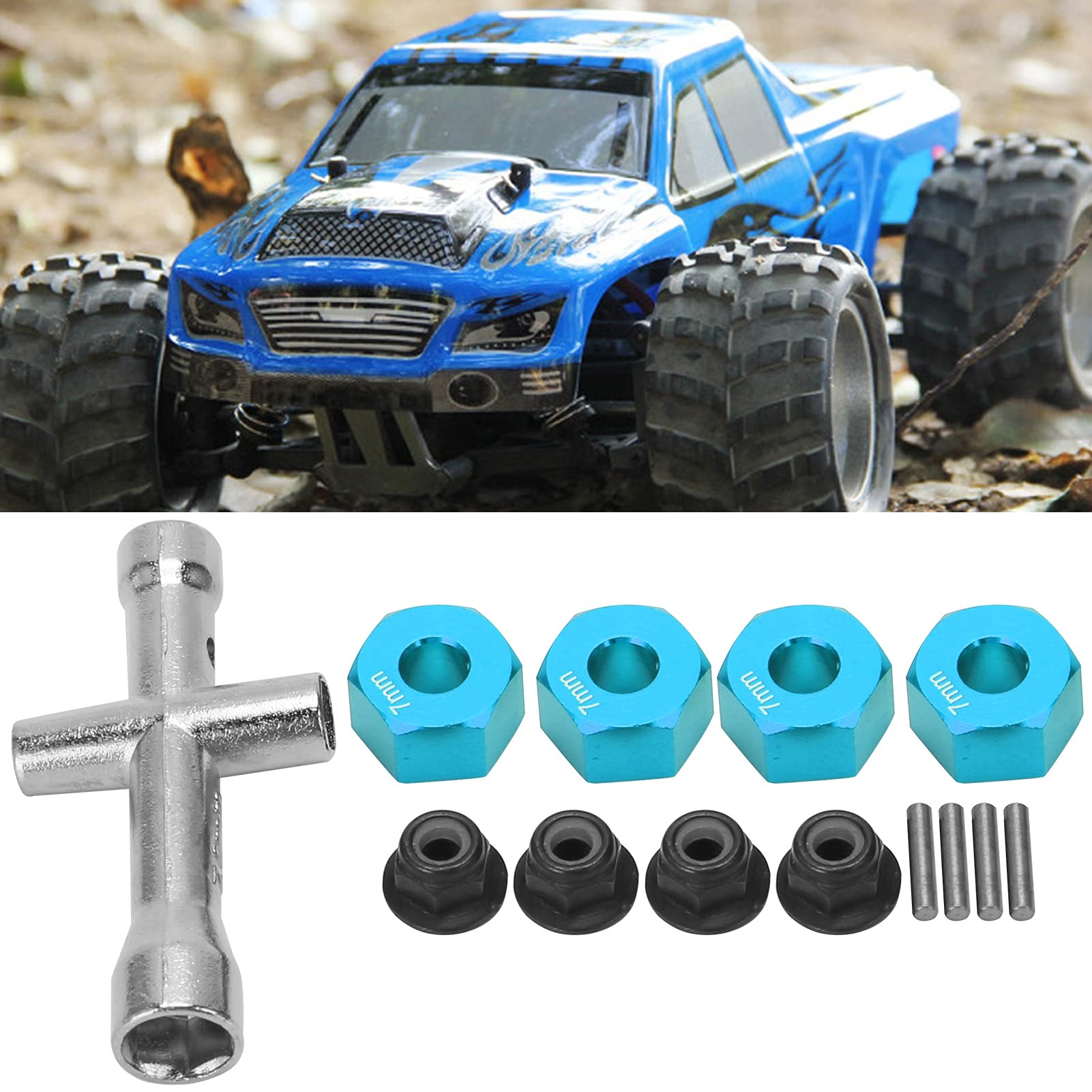Adattatore per mozzo ruota in alluminio da 12 mm, adattatore RC 12 mm spessore 7 mm Lunga durata per auto RC (blu
