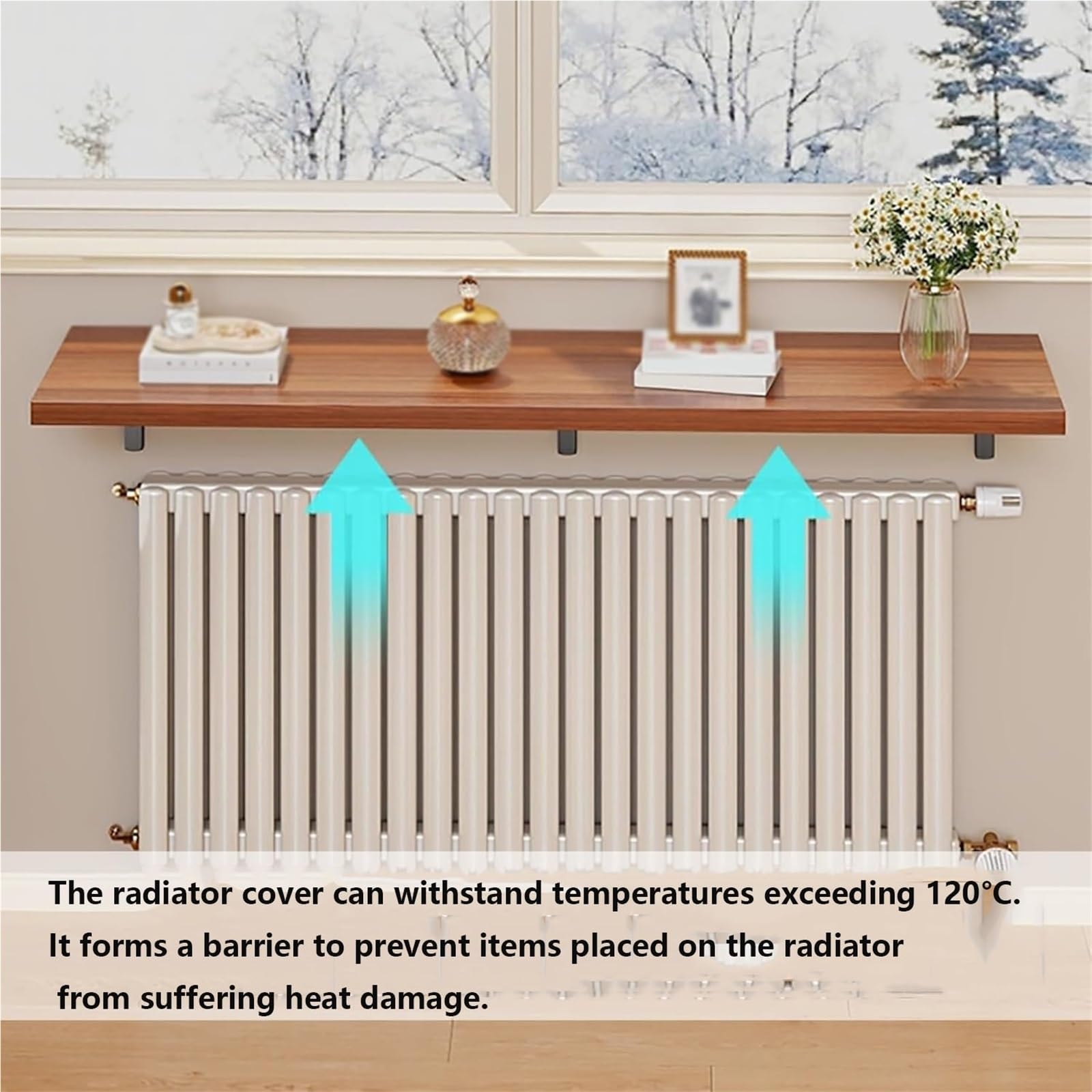 Schmales Holzheizkörperregal – einfach zu installierende Display-Konsole, Tisch, staubdicht, rauchdicht, Abdeckung für Flur, Schlafzimmer, Wohnzimmer, Foyer – Weiß (120 x 20 cm)