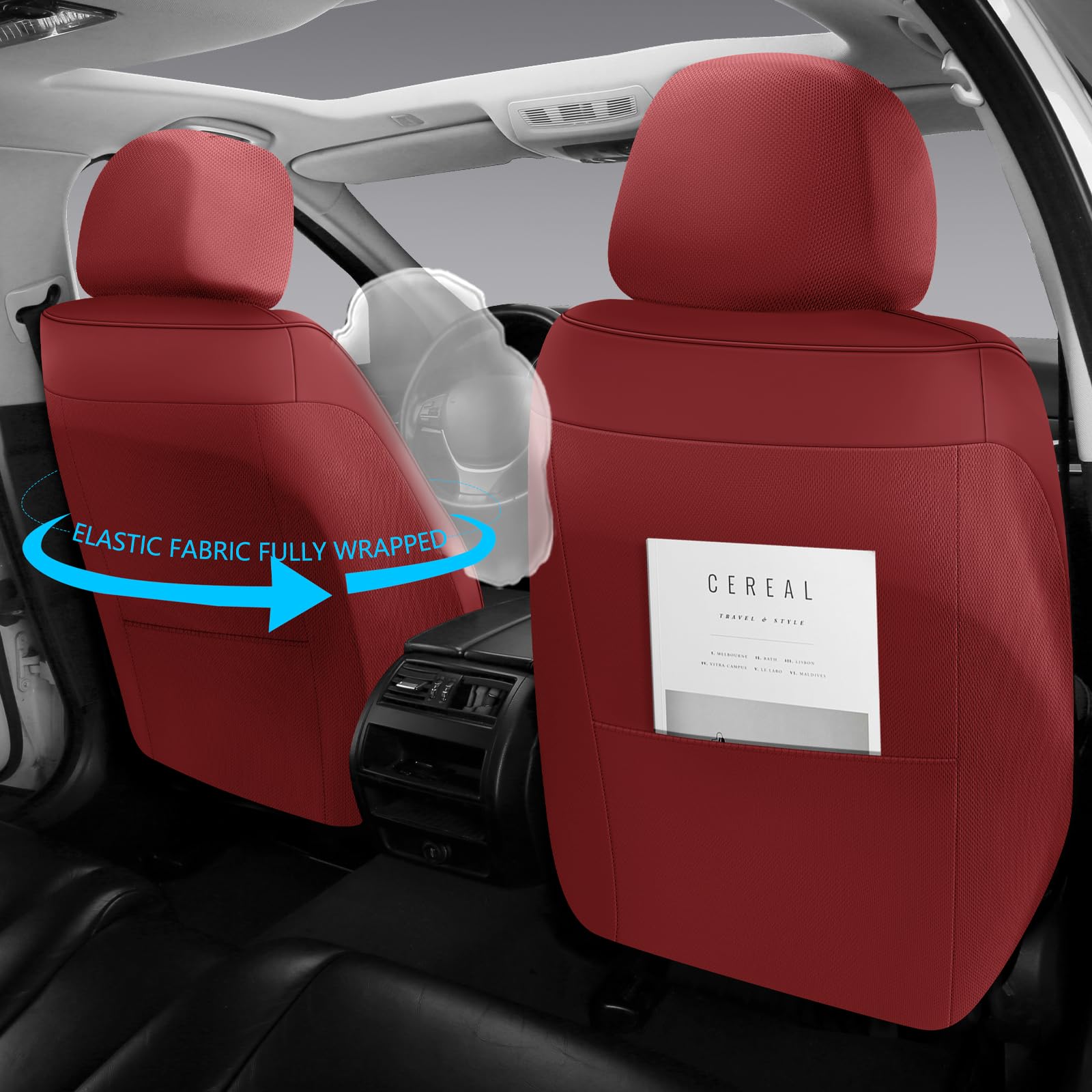 Full Coverage Faux Leather Car Seat Covers Universal Fit for Most Cars,Trucks,Sedans and SUVs with Waterproof Leatherette in Automotive Seat Cover Accessories (Wine Red)