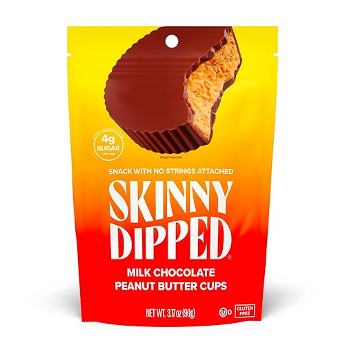 SkinnyDipped Tazas de mantequilla de maní con chocolate con leche 014oz de azúcar bajas en azúcar sin estevia sin gluten bolsa de 32 onzas paquete