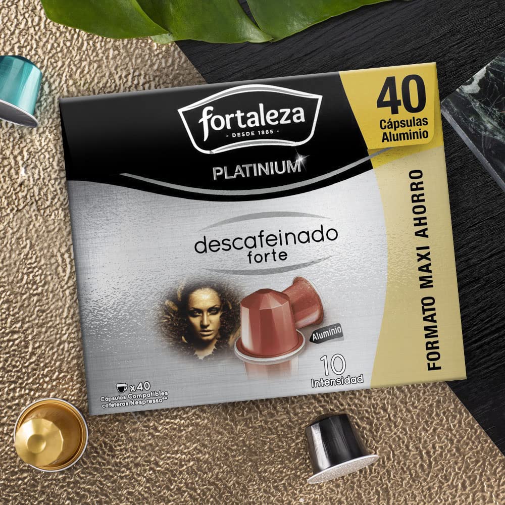 Café Fortaleza Platinium, Cápsulas Compatibles con Nespresso, de Aluminio, Descafeinado Forte, Sabor Intenso, Tueste Natural, Pack 4x40 - Total 160 uds