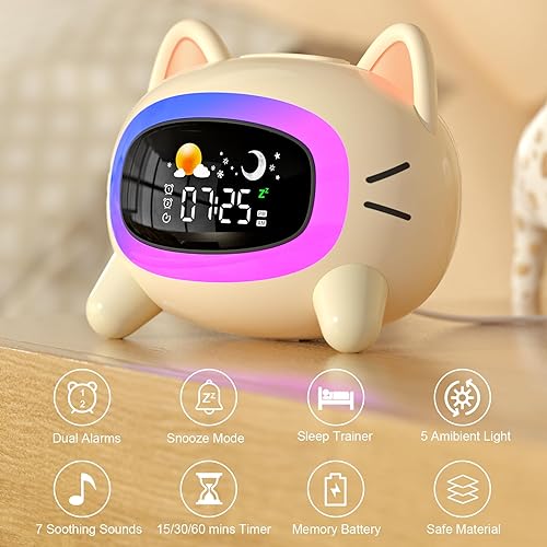 Miniatura 10 de Reloj despertador para niños con luz nocturna, OK to Wake Clock para niños, reloj de permanencia en la cama y entrenamiento para dormir,