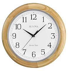 Bulova C 5005 Wooden Atomic Analog Wall Clock | Automatically Sets Time | Large Roman Numerals | photo Bulova C 5005 Wooden Atomic Analog Wall Clock | Automatically Sets Time | Large Roman Numerals |