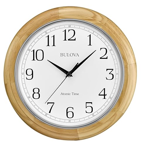 Bulova C5005 Wooden Atomic Analog Wall Clock | Automatically Sets